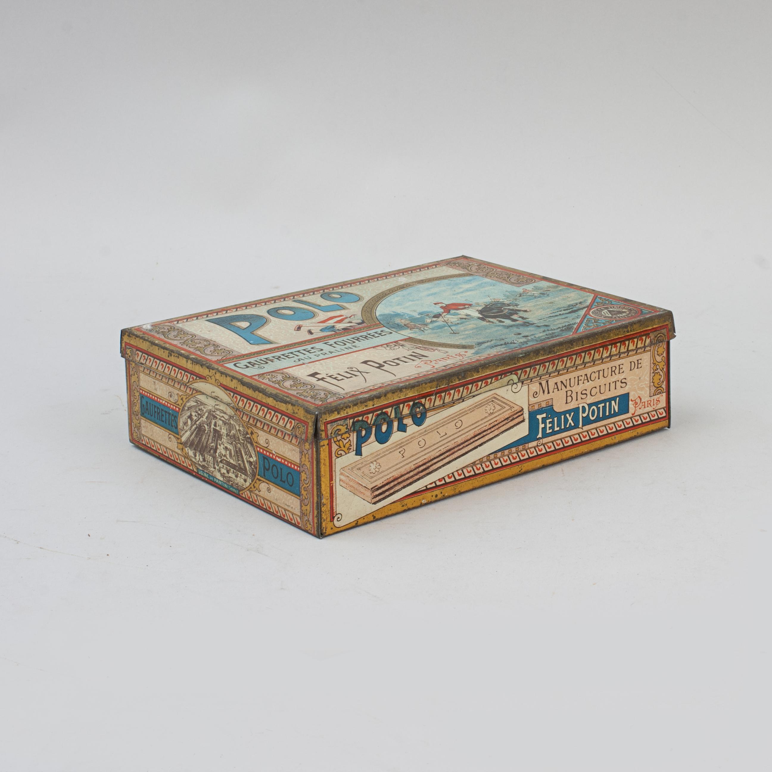 Large Vintage Biscuit Tin With Polo Scene For Sale 6