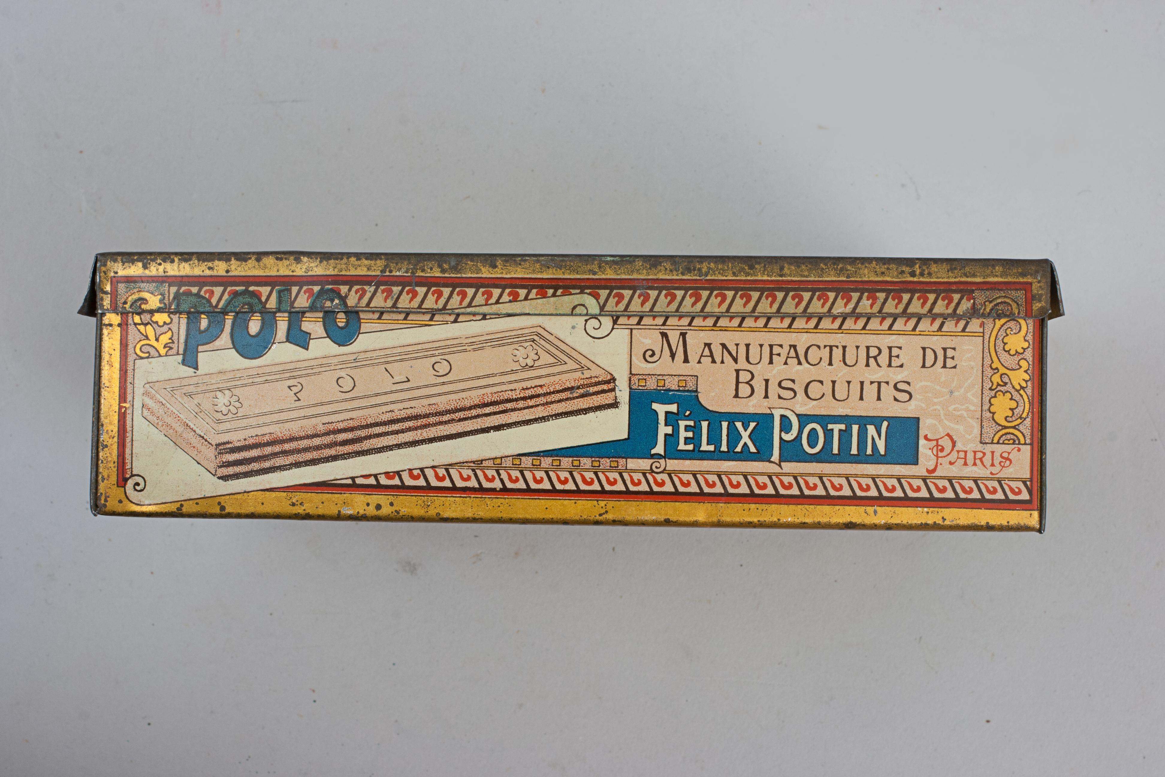 French Large Vintage Biscuit Tin With Polo Scene For Sale