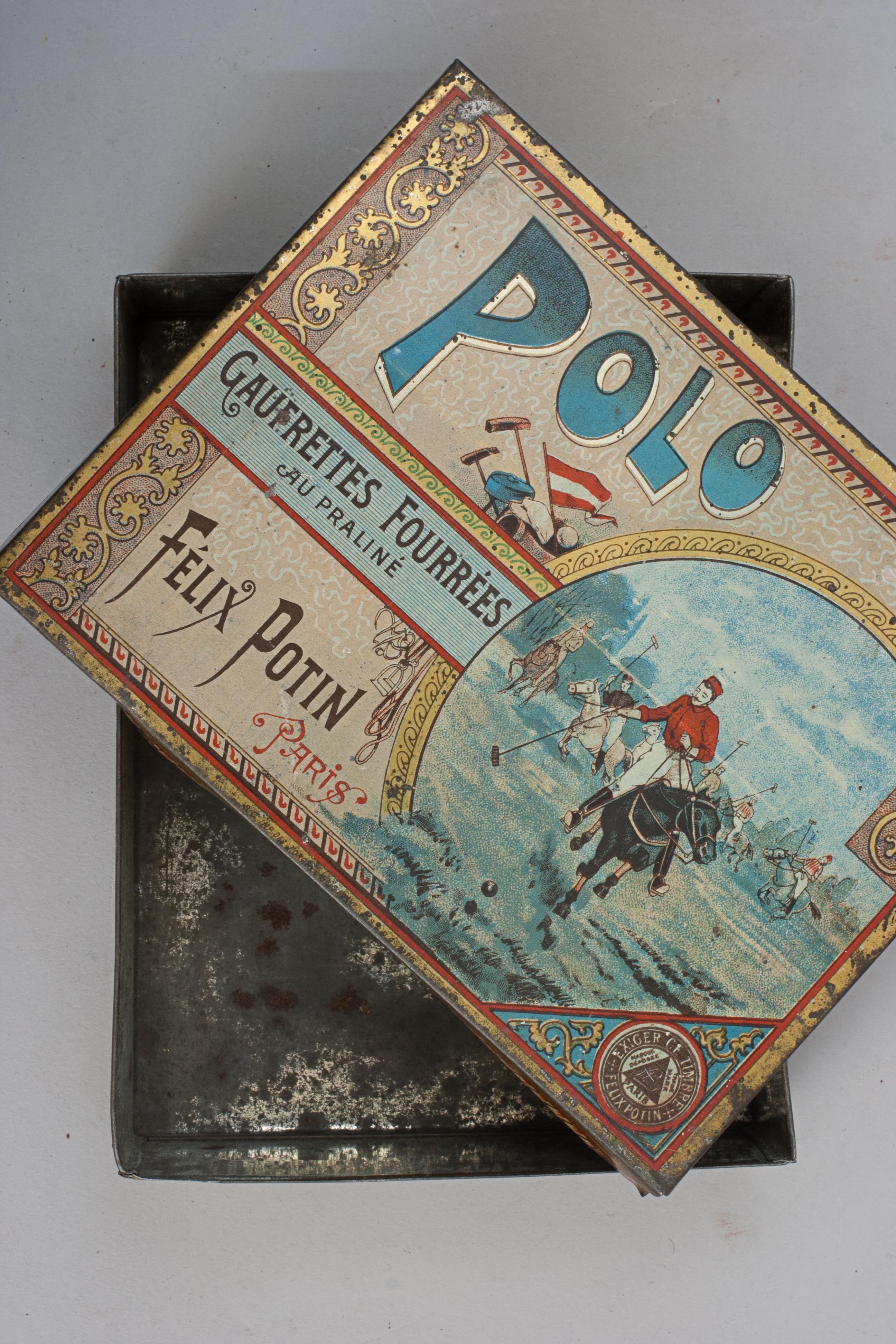 Large Vintage Biscuit Tin With Polo Scene For Sale 2