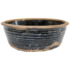 Large Vintage Black Glazed Terracotta Bowl