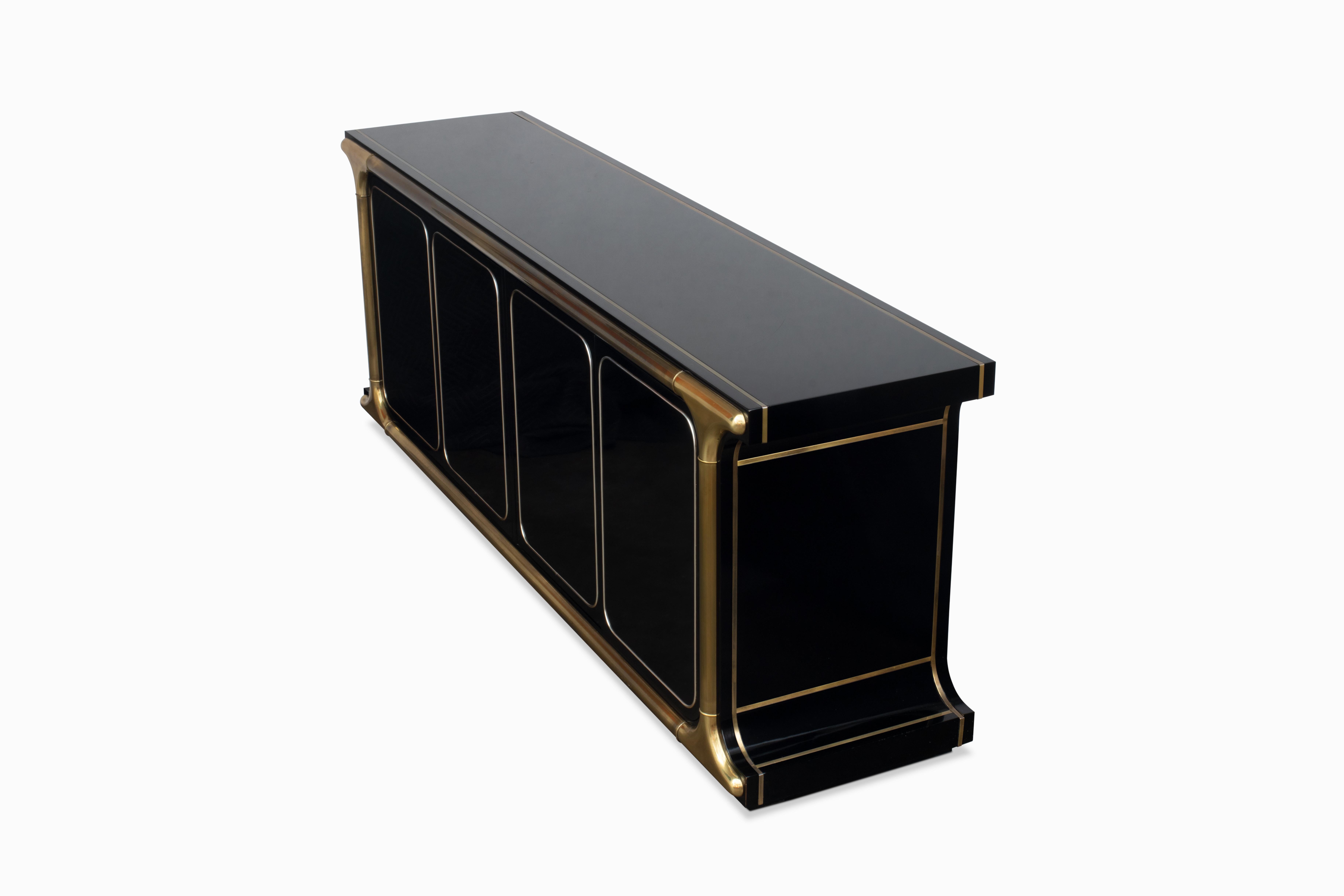Large Vintage Black Lacquer and Brass Sideboard by Mastercraft 2
