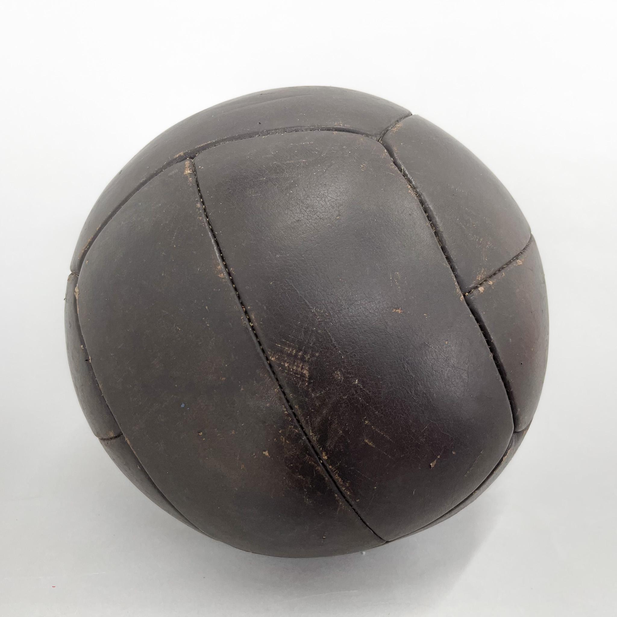 Czech Large Vintage Black Leather Medicine Ball, 1930s For Sale