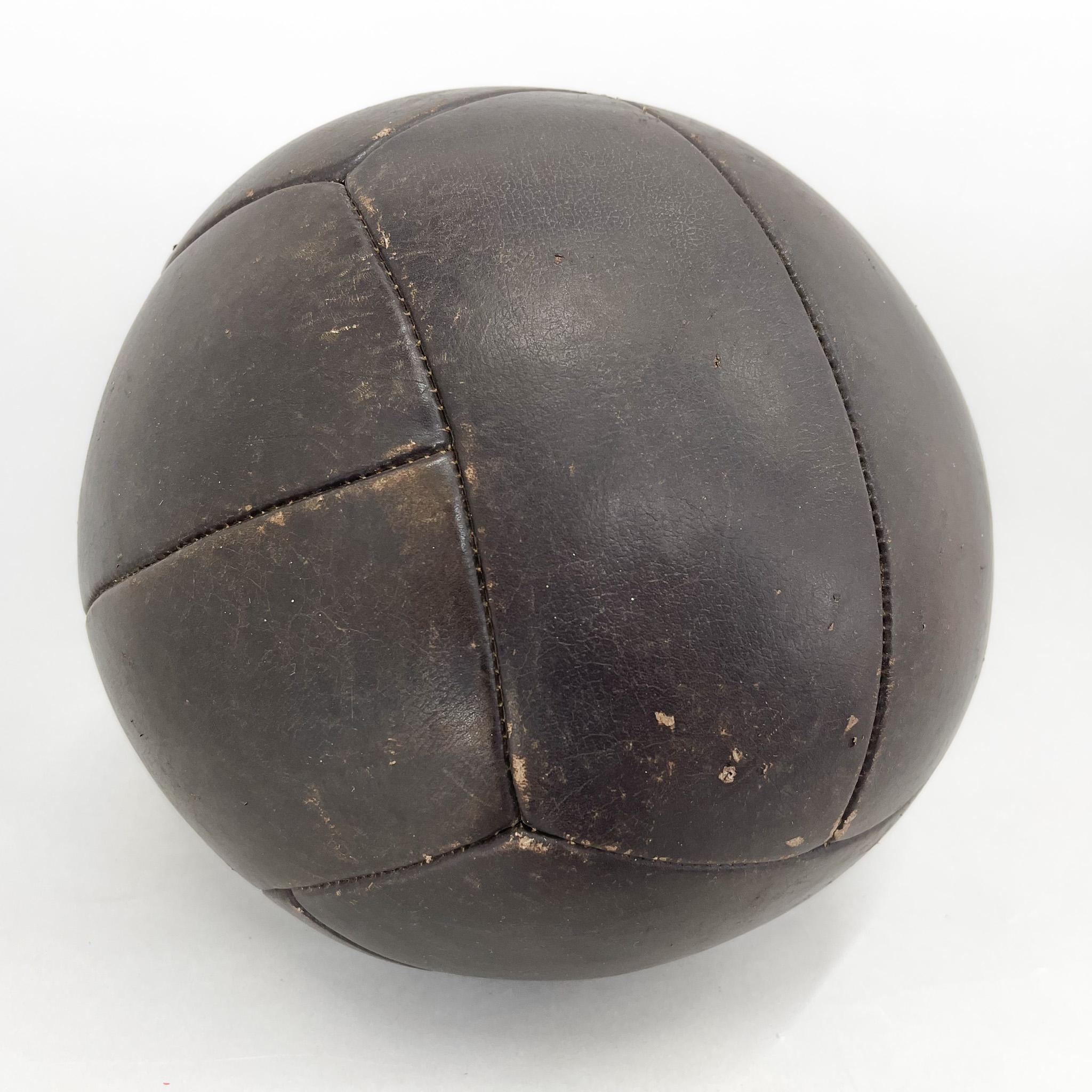 20th Century Large Vintage Black Leather Medicine Ball, 1930s For Sale