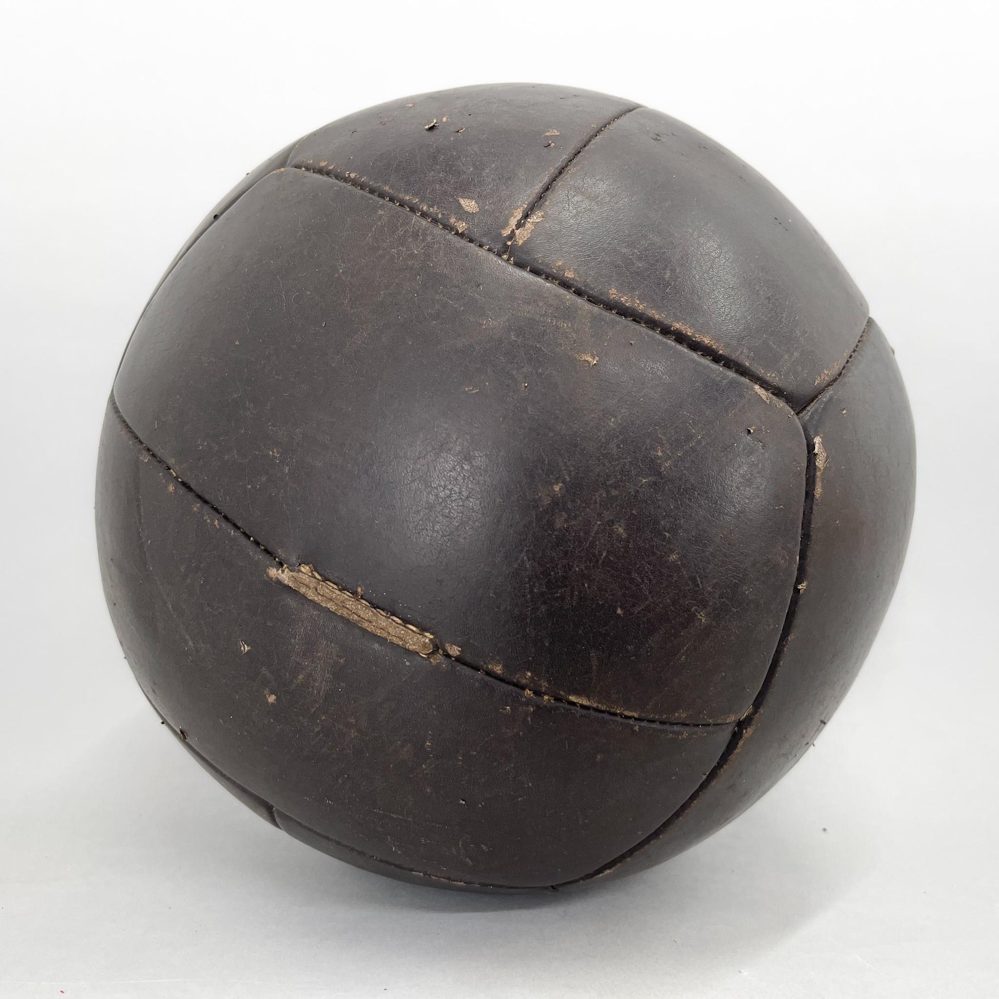 Large Vintage Black Leather Medicine Ball, 1930s For Sale 1