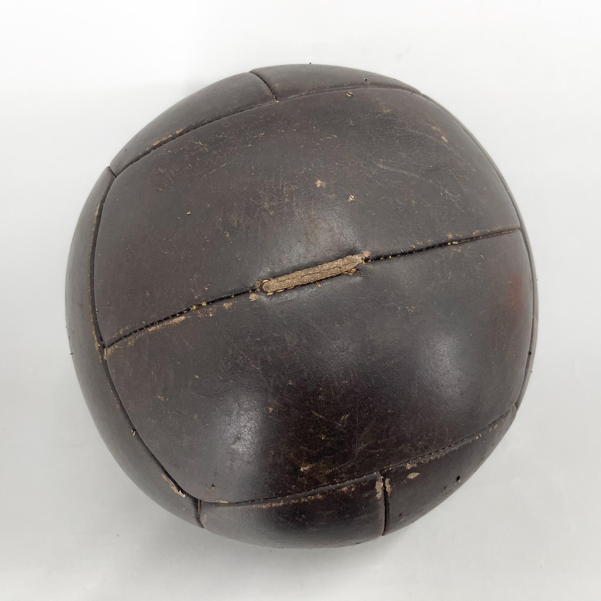 Large Vintage Black Leather Medicine Ball, 1930s For Sale 2