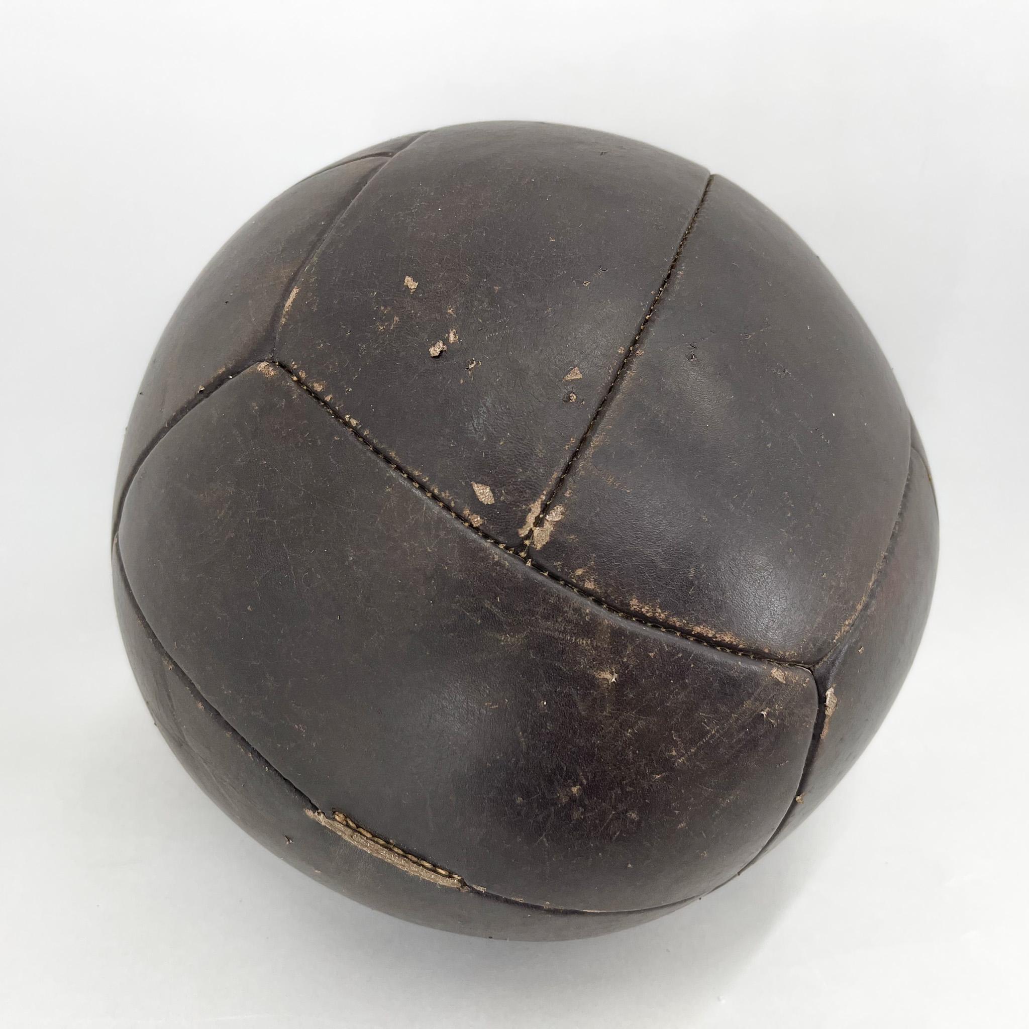 Large Vintage Black Leather Medicine Ball, 1930s For Sale 3