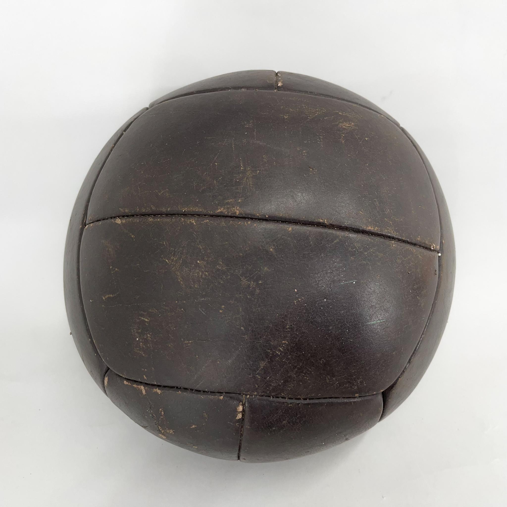 Large Vintage Black Leather Medicine Ball, 1930s For Sale 4