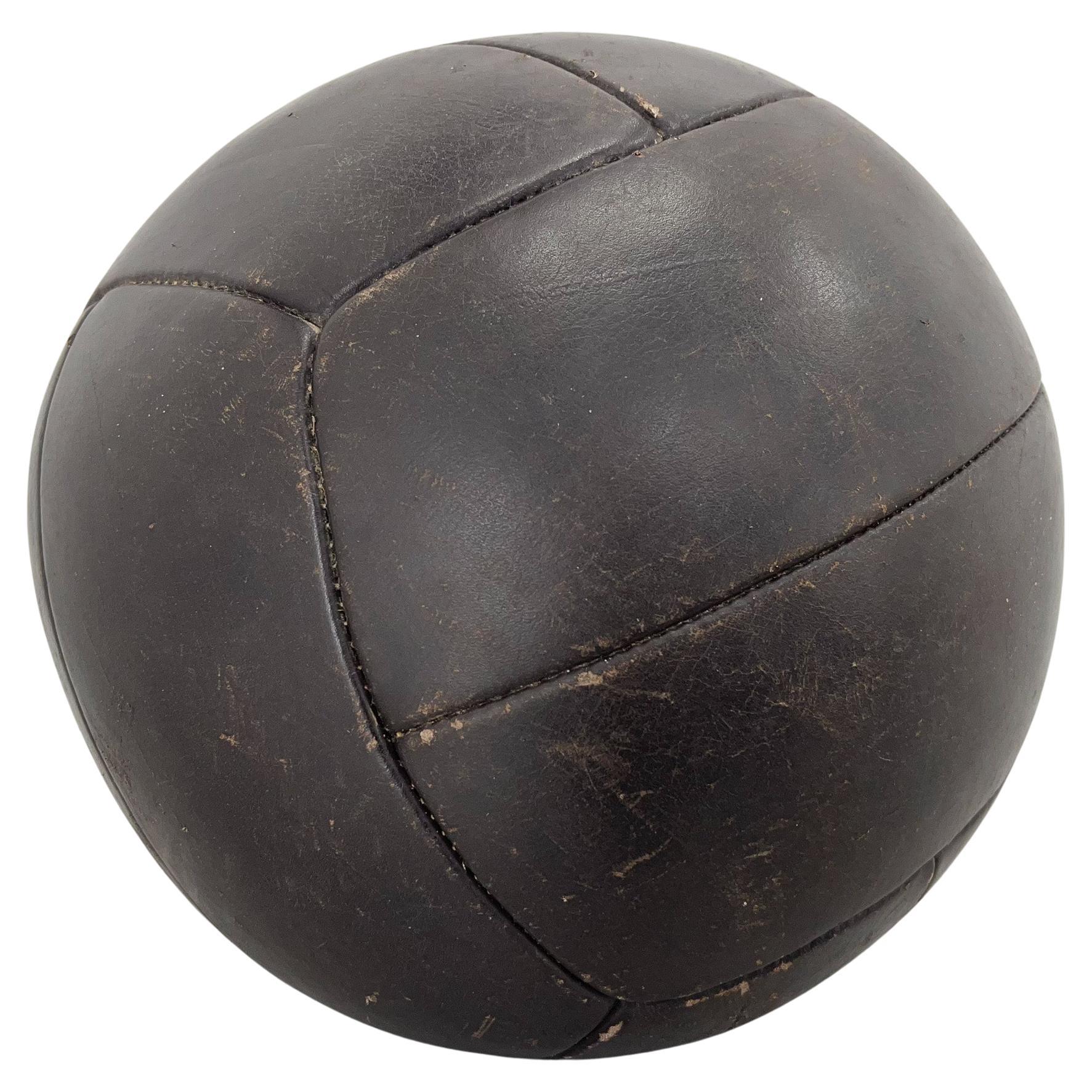 Large Vintage Black Leather Medicine Ball, 1930s