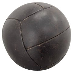 Large Vintage Black Leather Medicine Ball, 1930s