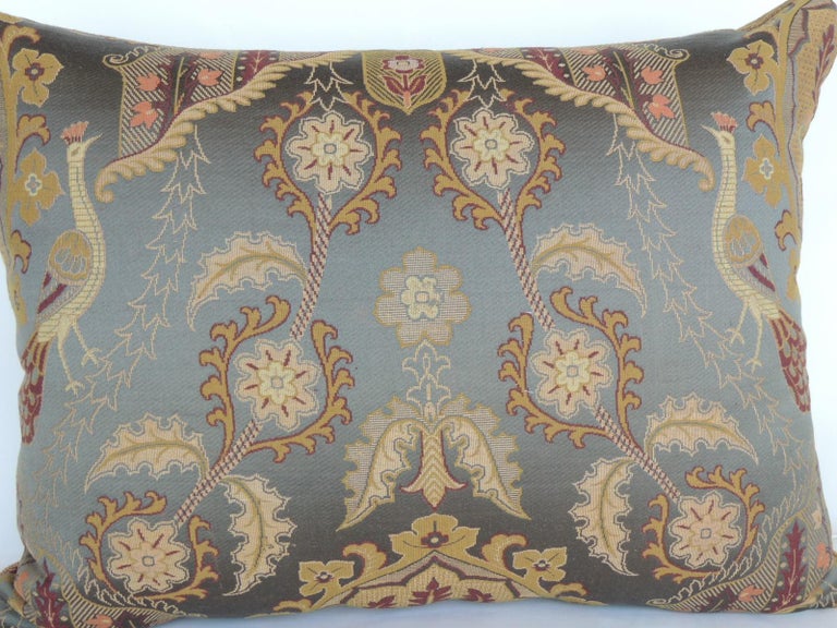 Large Vintage Blue And Gold Silk Peacocks Decorative Bolster
