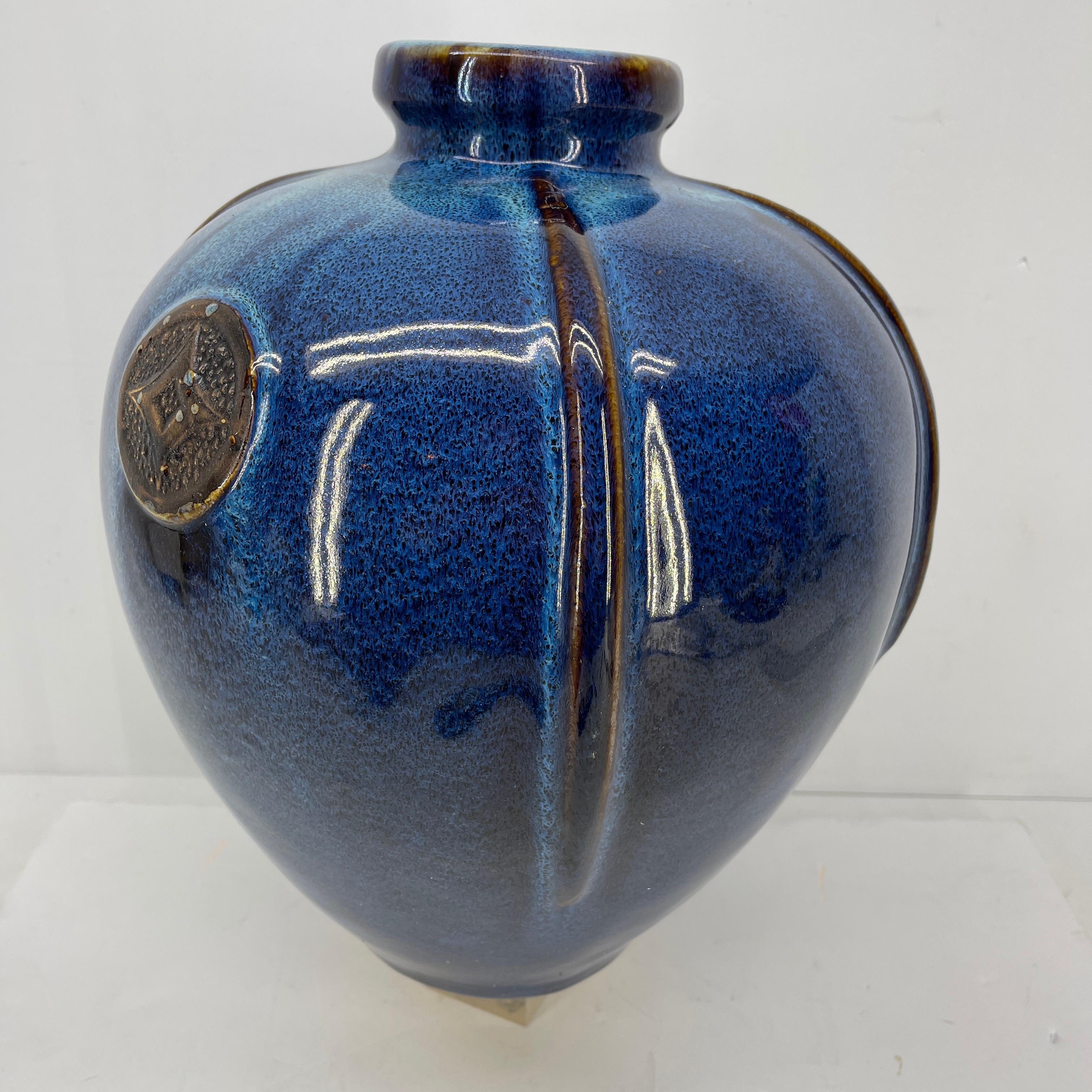 Large Vintage Blue Glazed Ceramic Vase 1