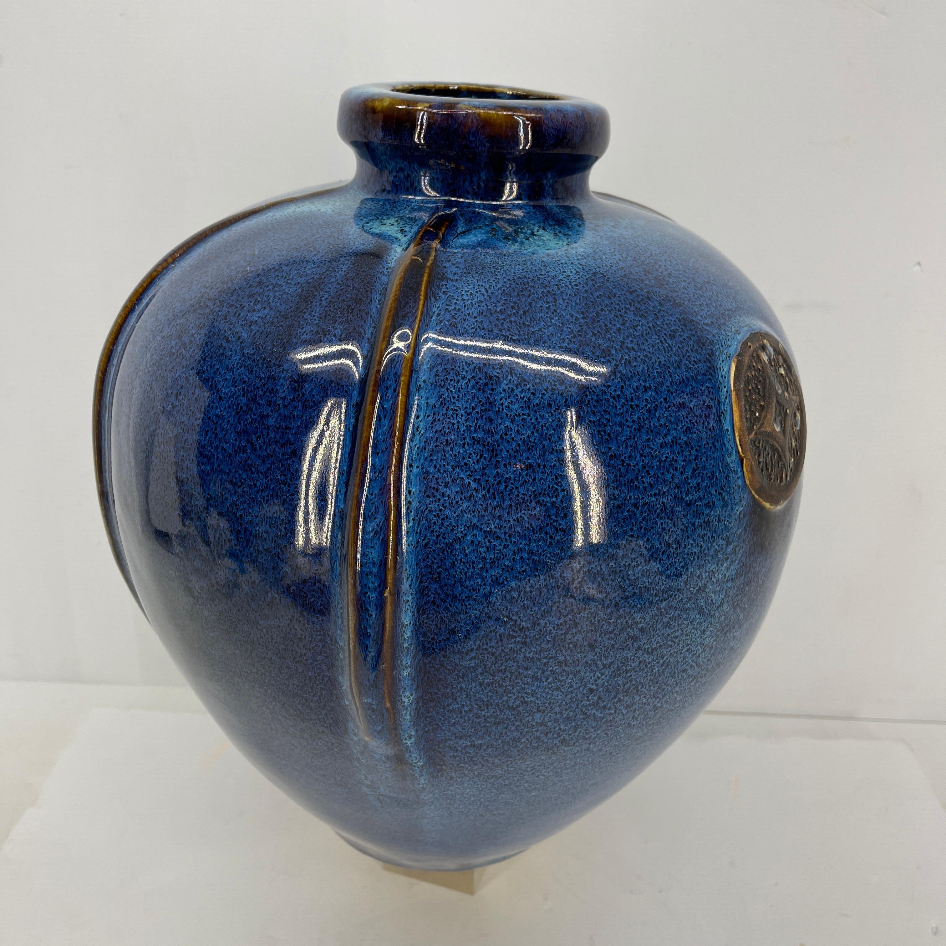 Large Vintage Blue Glazed Ceramic Vase 3