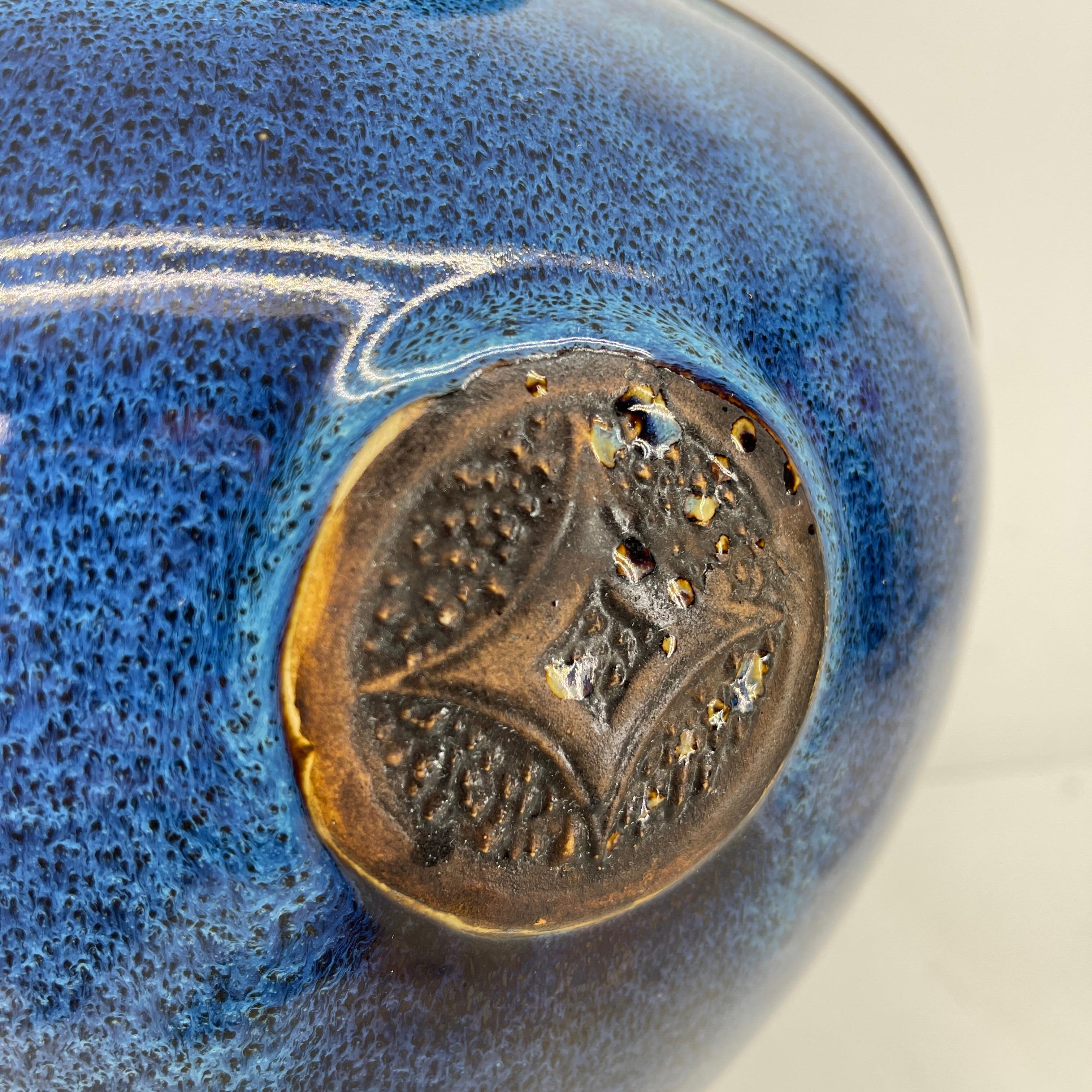 Large Vintage Blue Glazed Ceramic Vase 4