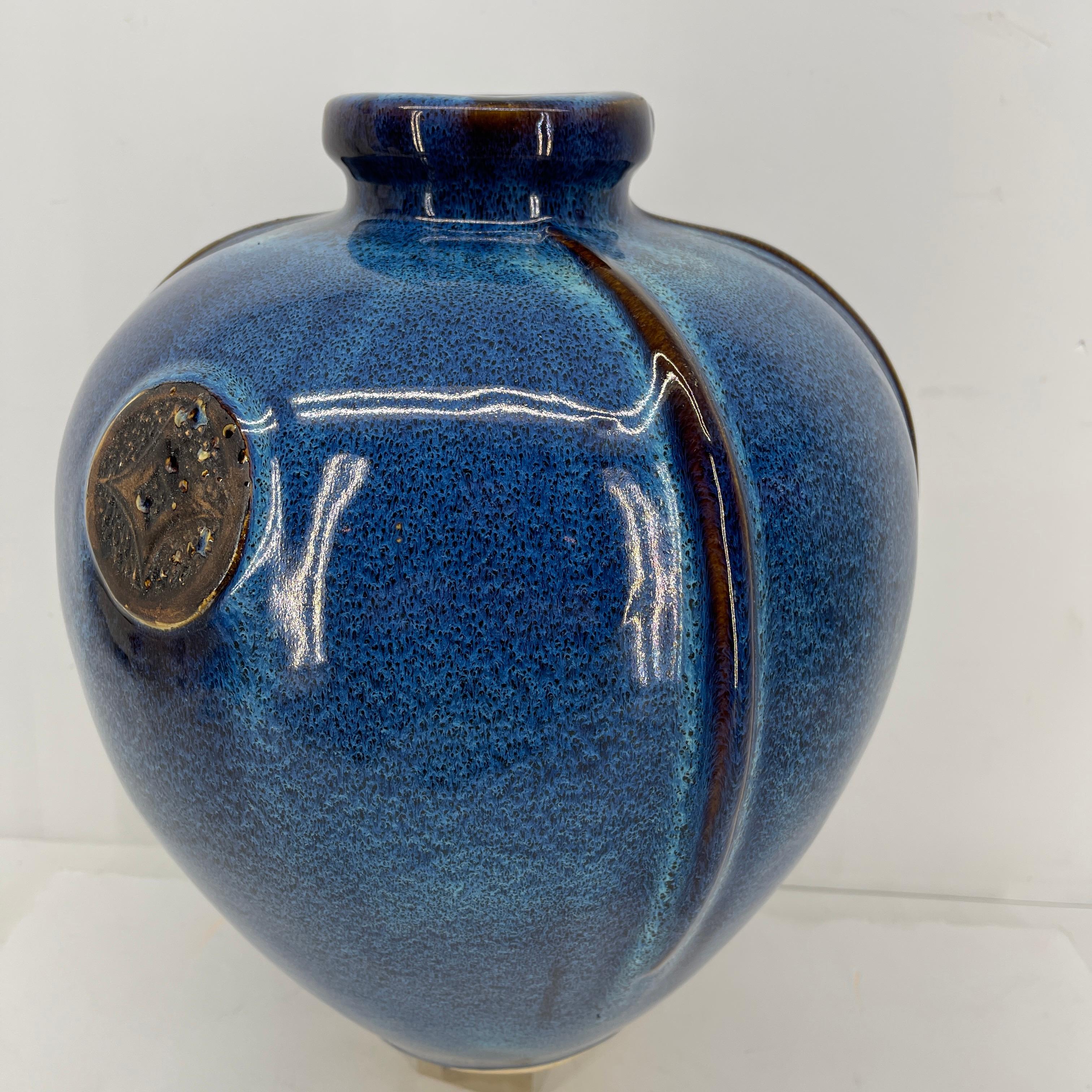 Large Vintage Blue Glazed Ceramic Vase 5