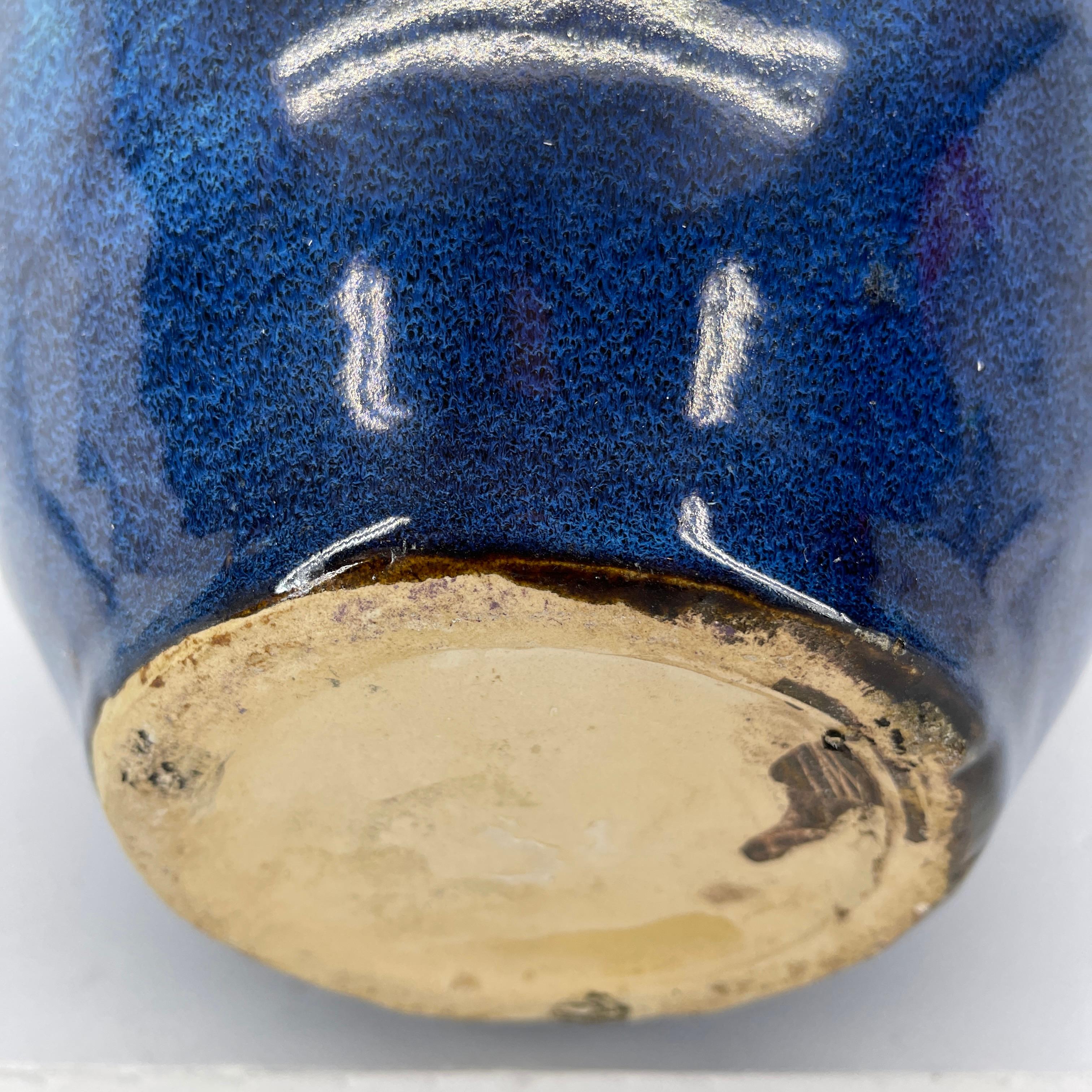 Large Vintage Blue Glazed Ceramic Vase 7