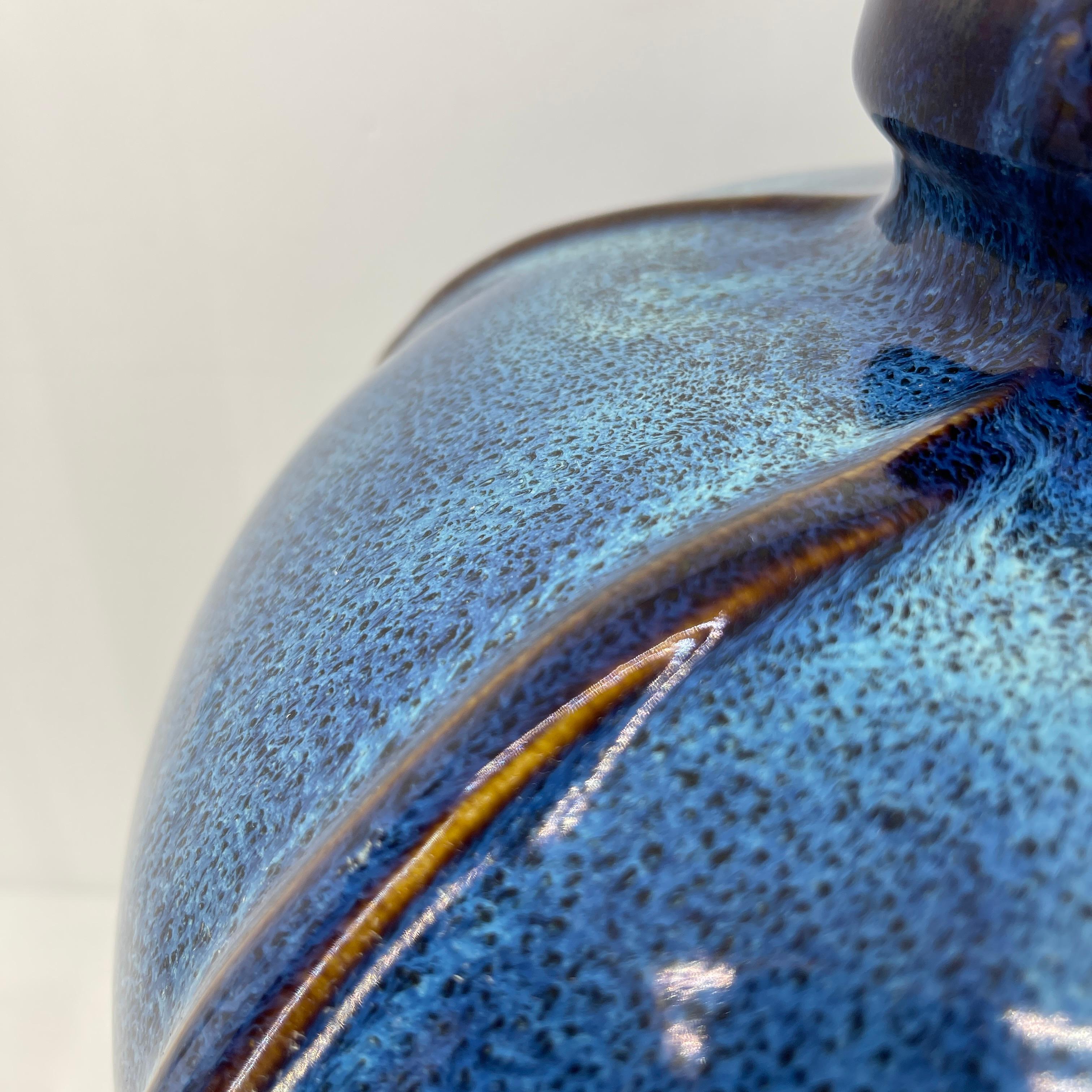 American Large Vintage Blue Glazed Ceramic Vase