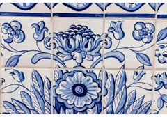 Large Vintage Blue & White Floral Tile Mural More Than Likely Portuguese