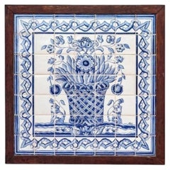Large Vintage Blue & White Floral Tile Mural More Than Likely Portuguese