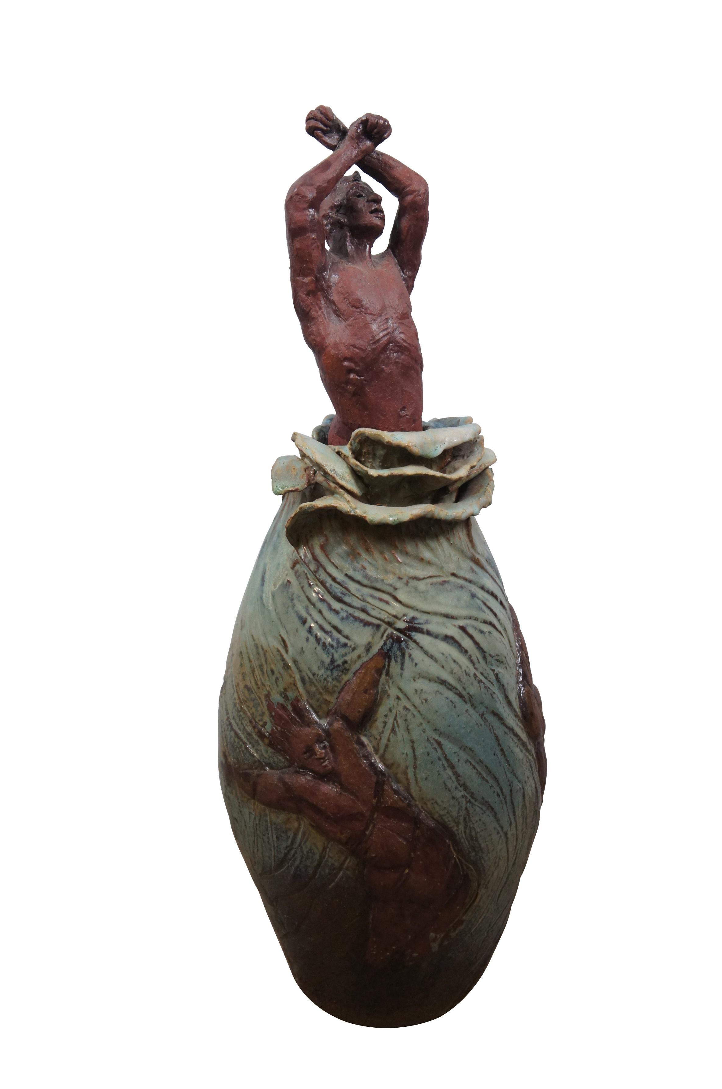 Large Vintage Bob Coates Ceramic Glazed Figural Art Sculpture Vase Statue 28