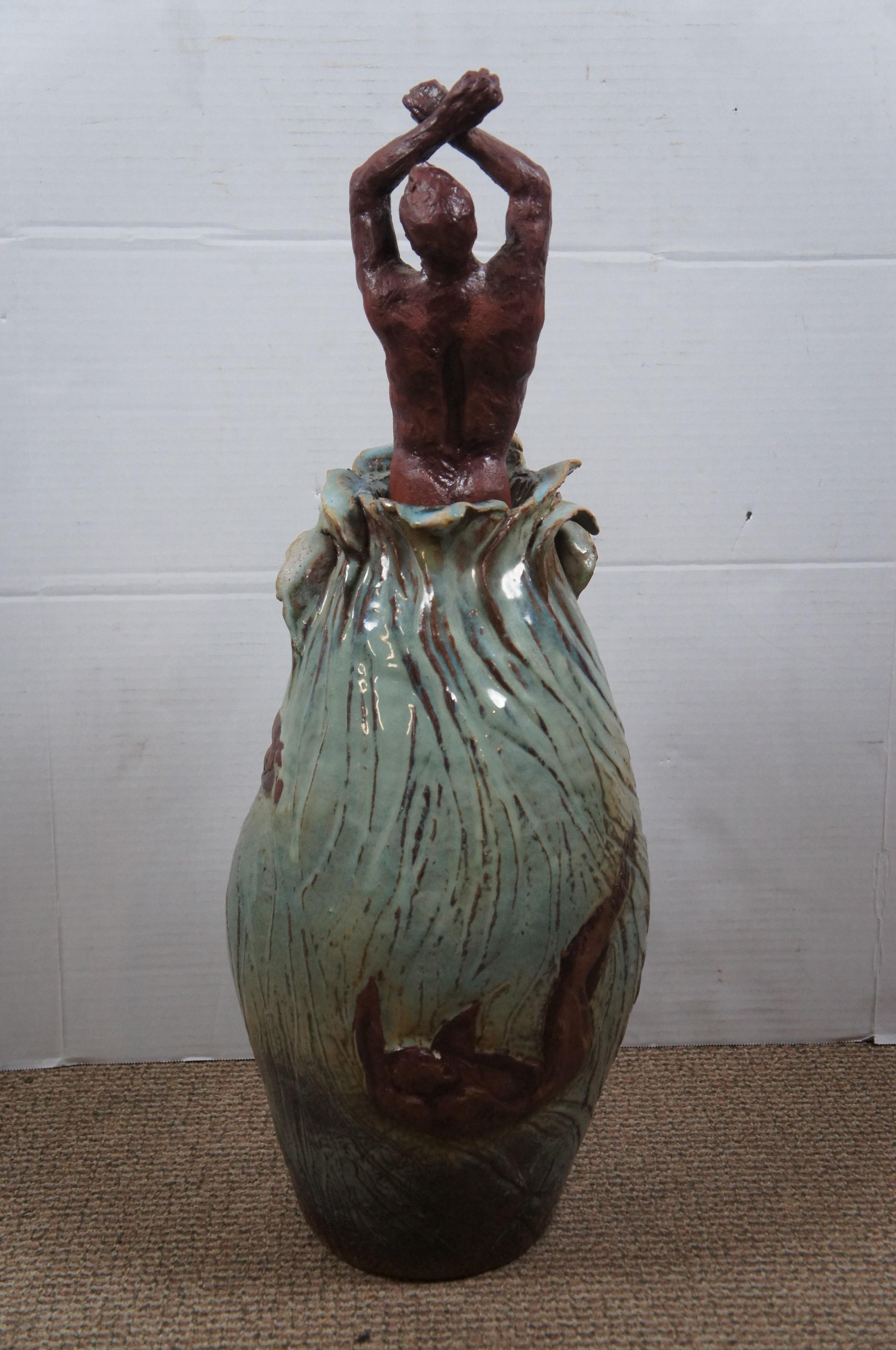 Large Vintage Bob Coates Ceramic Glazed Figural Art Sculpture Vase Statue 28