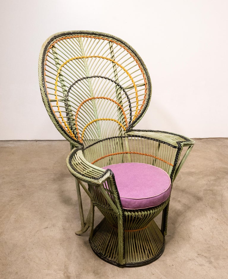 Large Vintage Bohemian Emmanuelle / Peacock Wicker Chair at 1stDibs