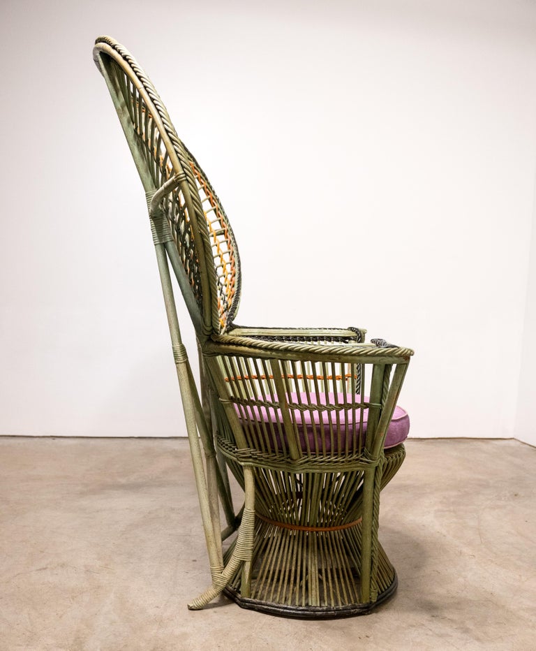 Large Vintage Bohemian Emmanuelle / Peacock Wicker Chair at 1stDibs