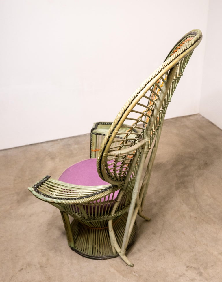 Large Vintage Bohemian Emmanuelle / Peacock Wicker Chair at 1stDibs