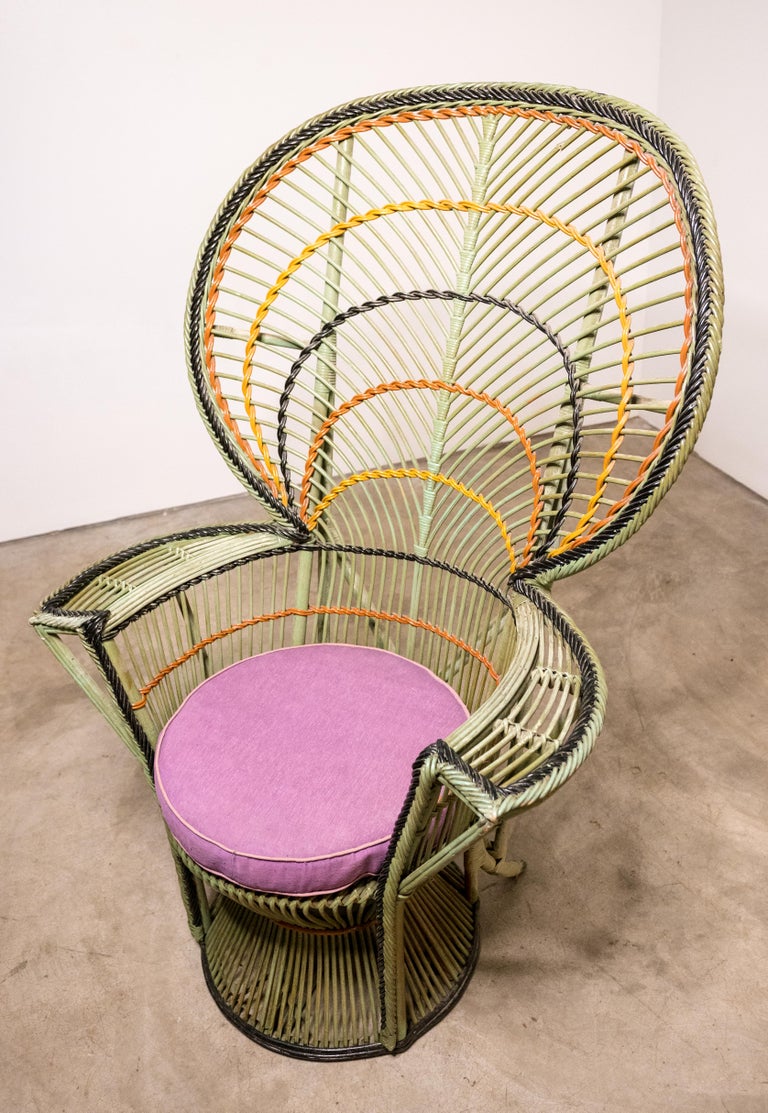 Large Vintage Bohemian Emmanuelle / Peacock Wicker Chair at 1stDibs