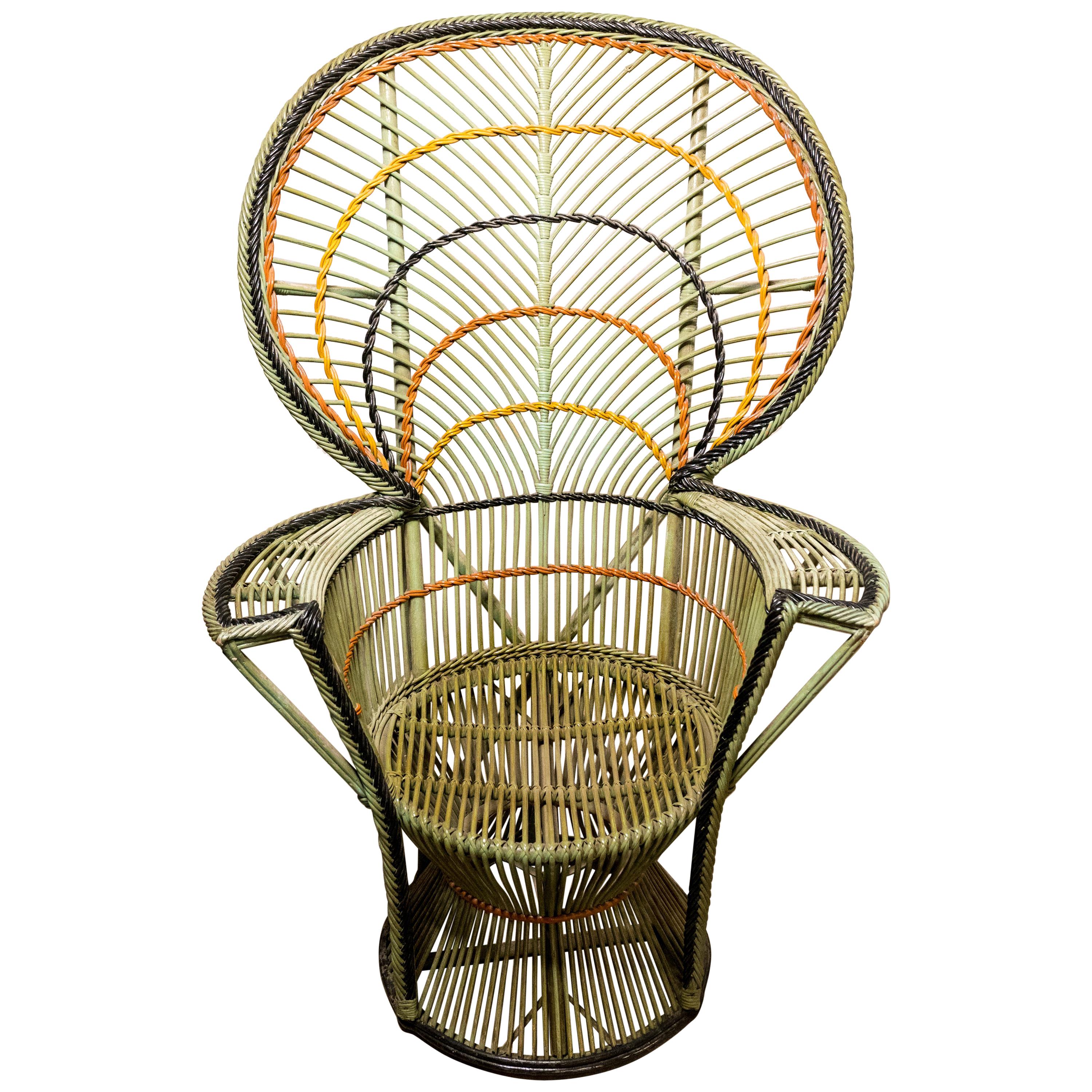 Large Vintage Bohemian Emmanuelle / Peacock Wicker Chair at 1stDibs