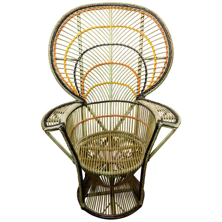 Large Vintage Bohemian Emmanuelle / Peacock Wicker Chair at 1stDibs