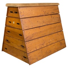 Large Used Box Vault, English, Beech, Suede, Gymnastic Apparatus, Circa 1940