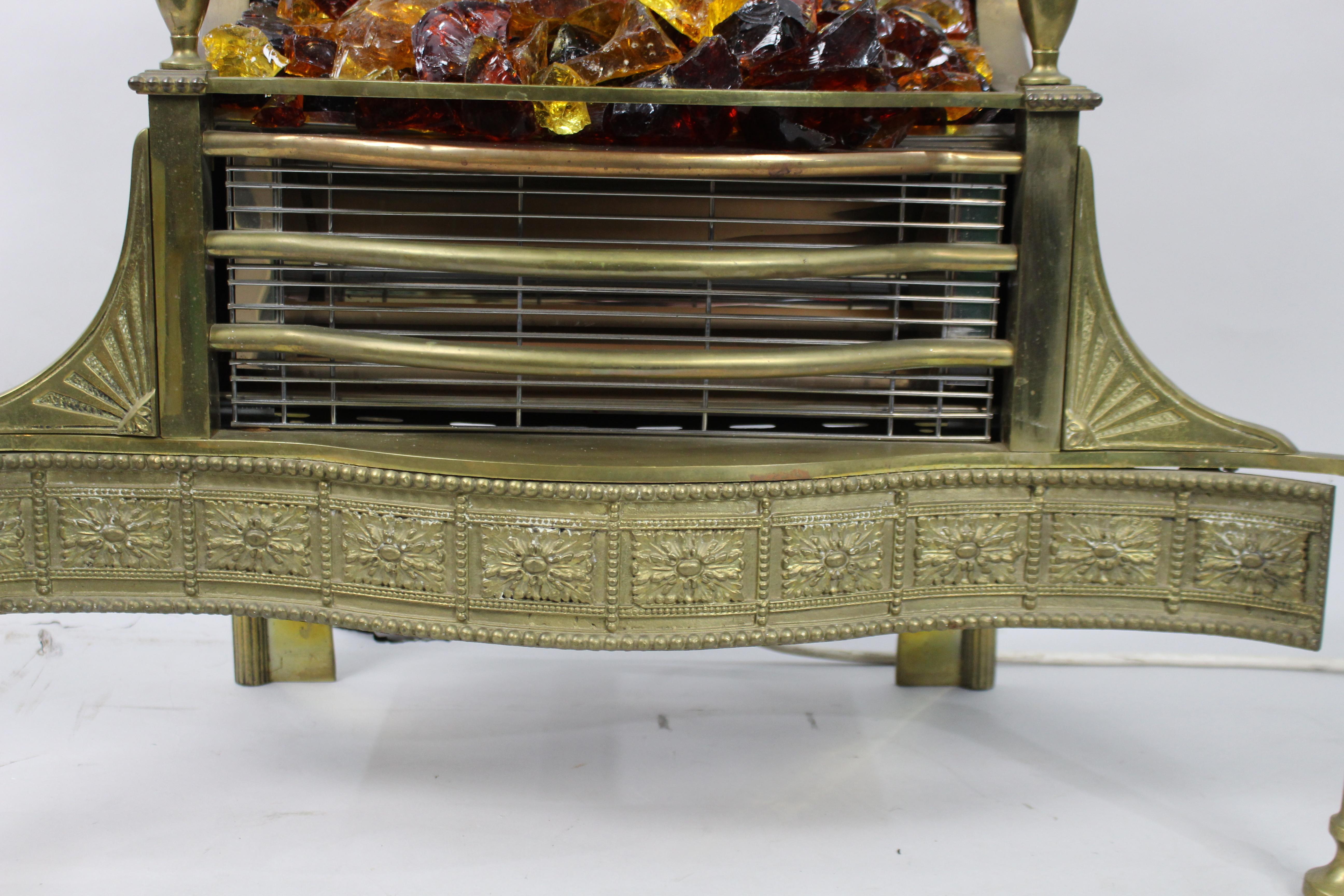 Grande grille de cheminée électrique en laiton vintage de style Adams avec charbons en verre Bon état - En vente à Worcester, GB
