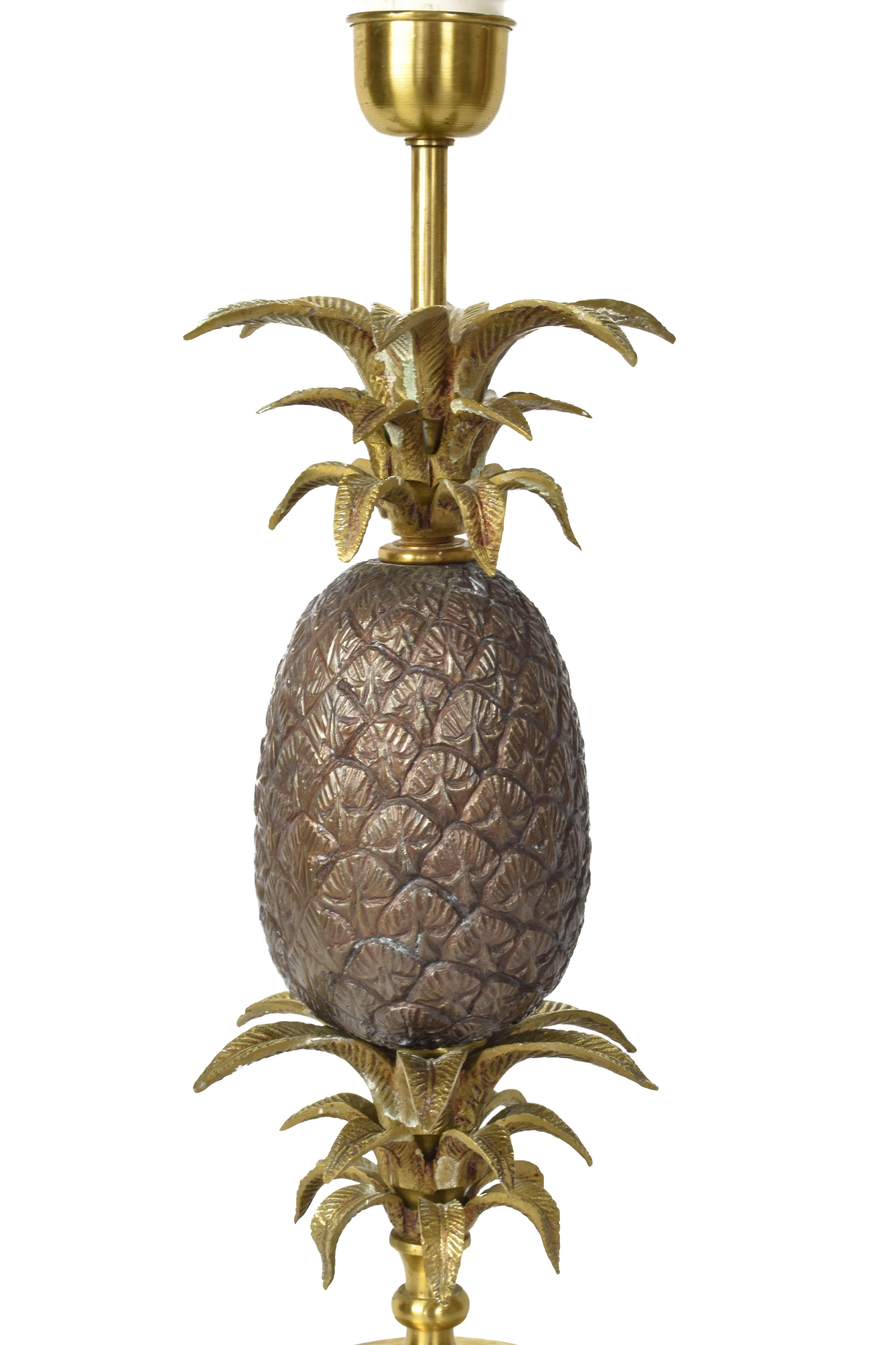 French FINAL SALE Large Vintage Brass and Bronze Pineapple Lamp Attr. to Maison Charles
