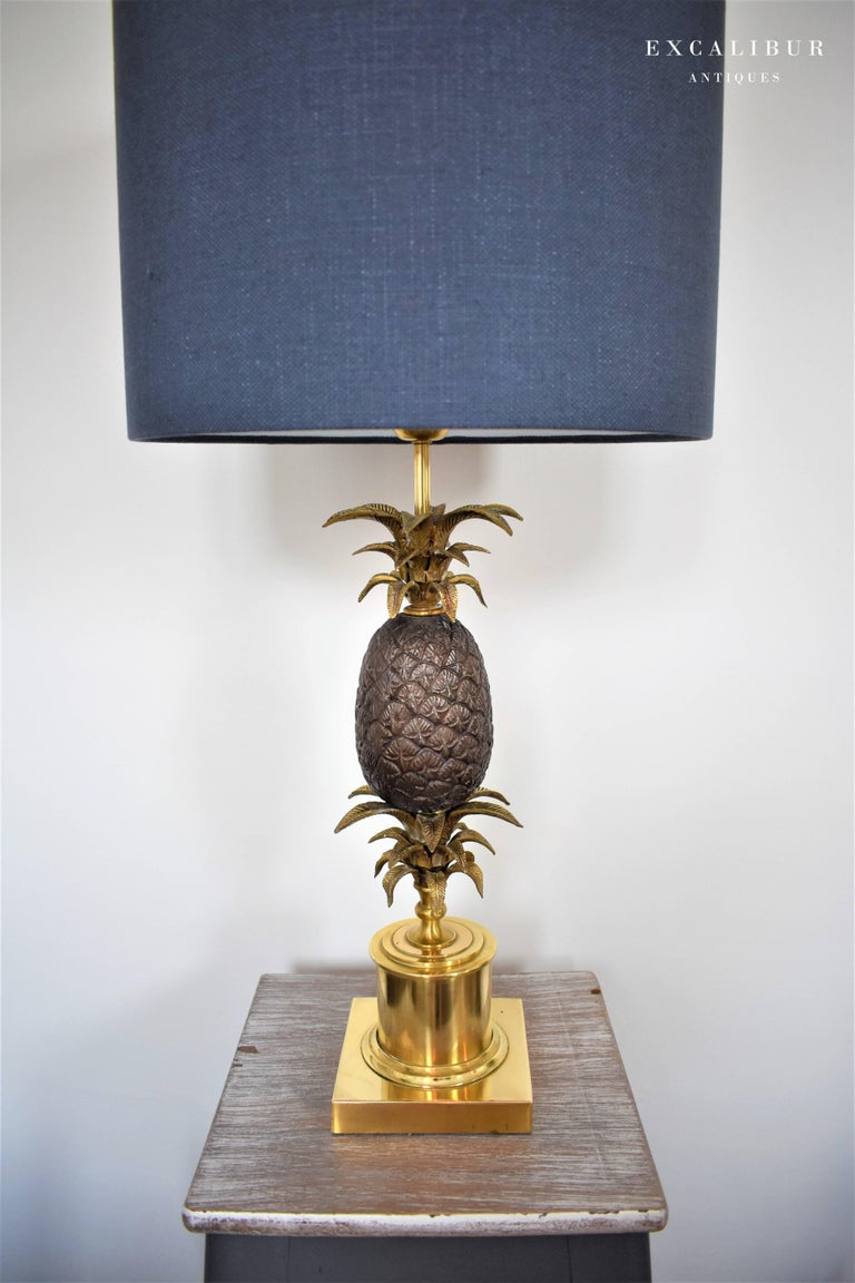 Large Vintage Brass and Bronze Pineapple Lamp in the Style of Maison