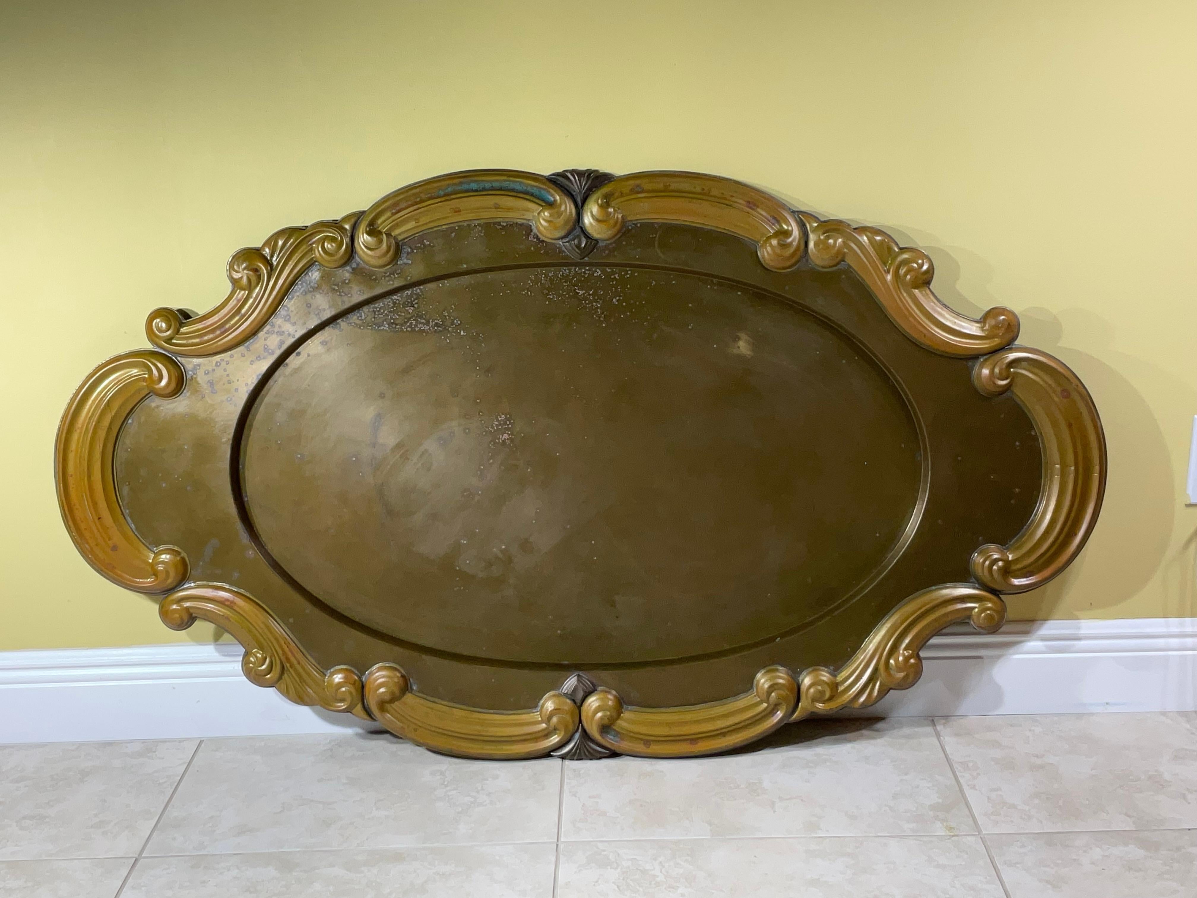 Large vintage Brass And Copper Oval Decorative  Tray 51”.25 x 31” For Sale 5