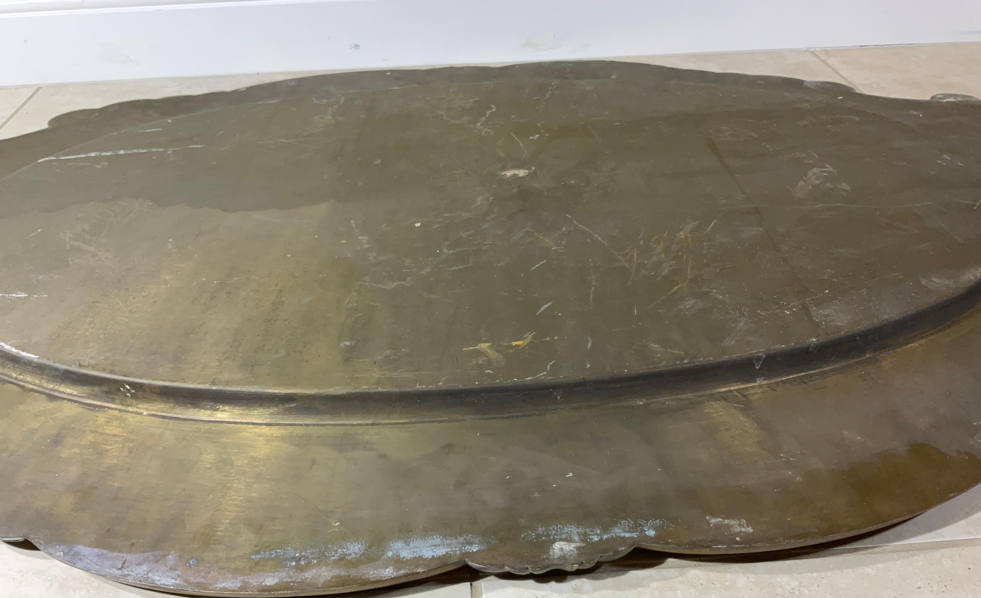 Large vintage Brass And Copper Oval Decorative  Tray 51”.25 x 31” For Sale 8
