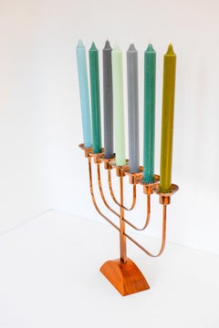 Grande candelabro d'epoca in ottone e olmo, stile Swedish Grace, anni '40