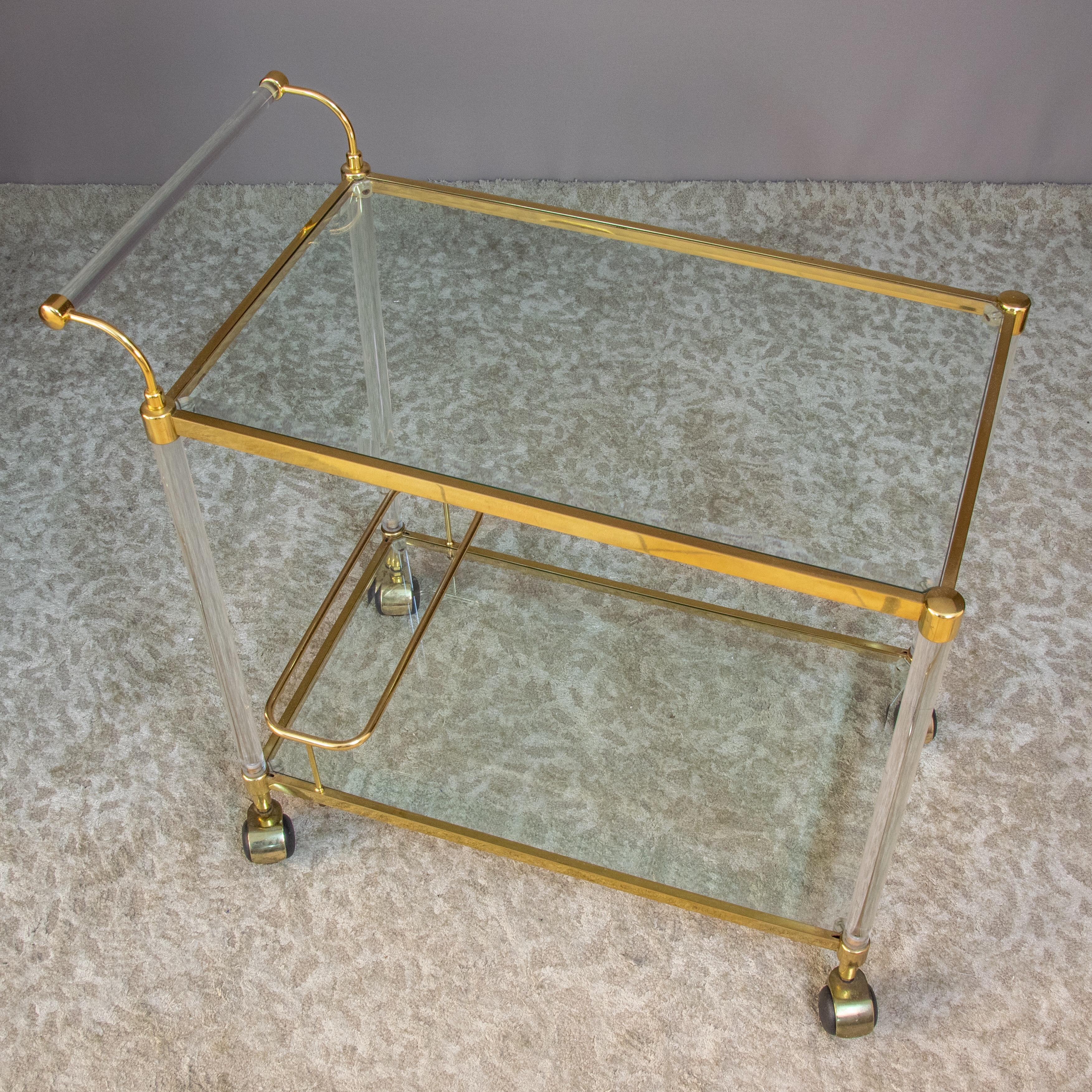 Late 20th Century Large Vintage Brass and Plexiglas Two Tiers Italian Trolley, 1980