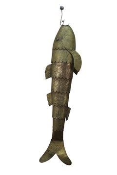 Large Vintage Brass Articulated Koi Fish on Hook Hanging Sculpture 23"