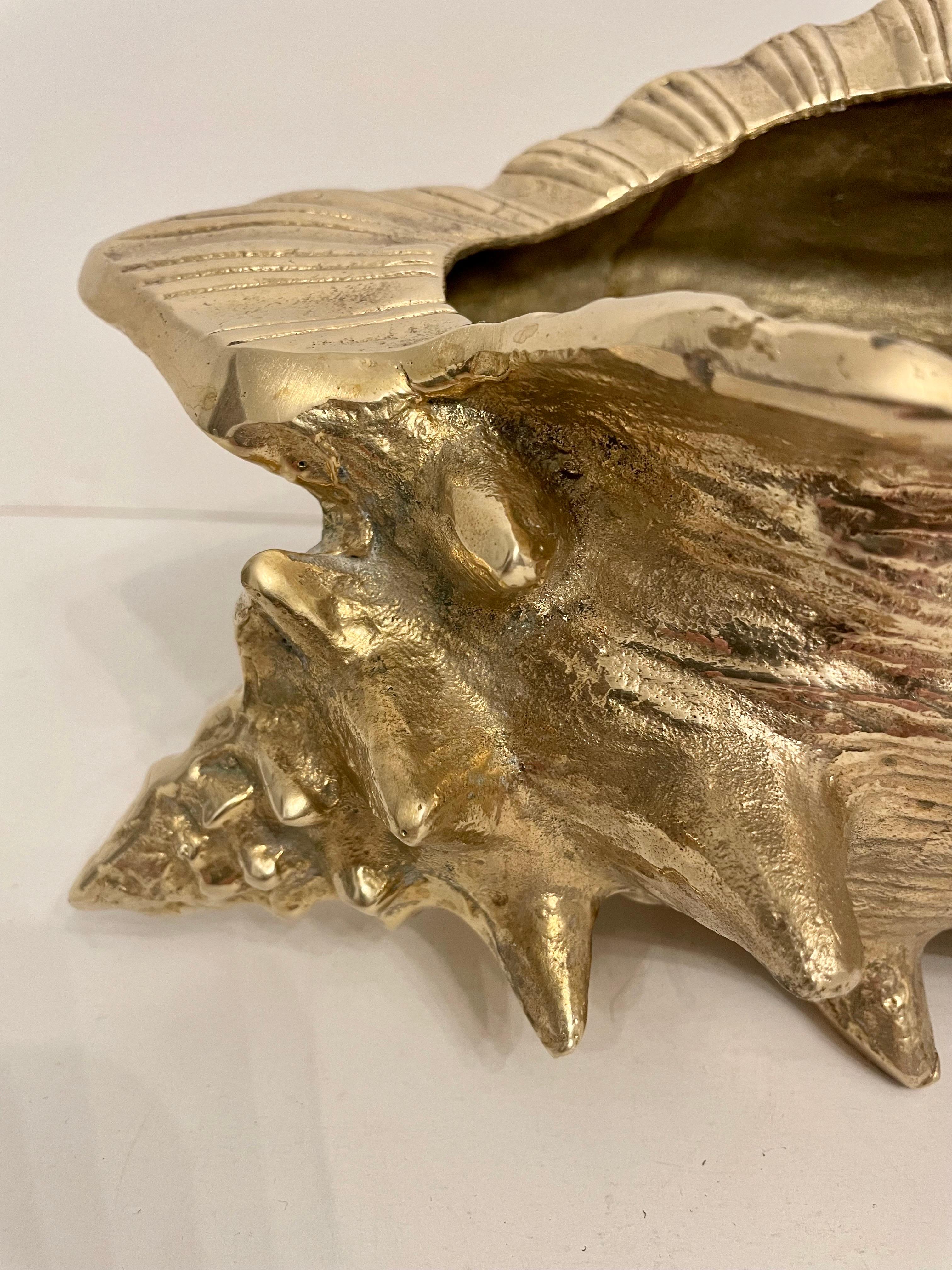 Large Vintage Brass Conch Seashell Planter For Sale 3