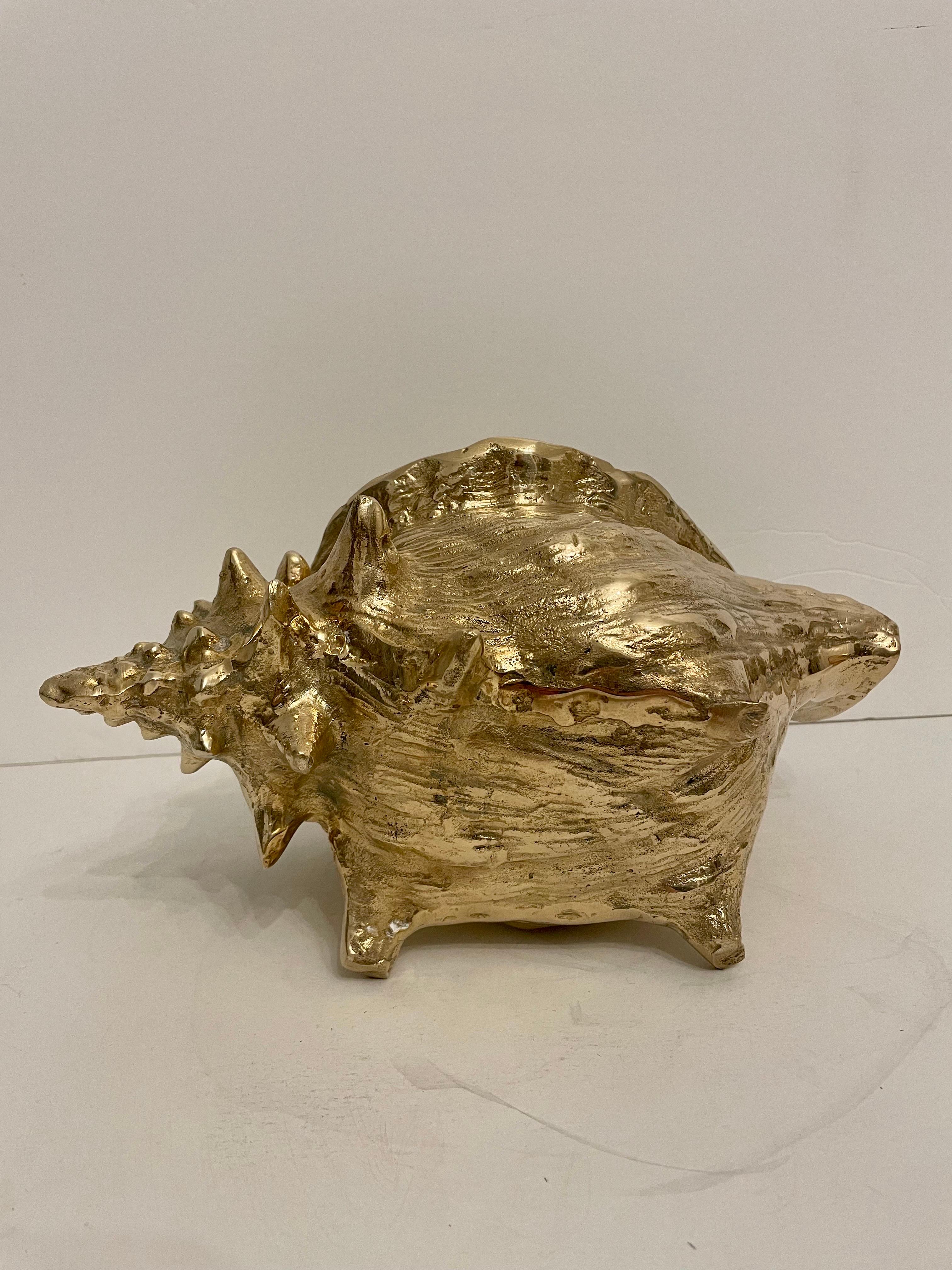 Large Vintage Brass Conch Seashell Planter For Sale 4