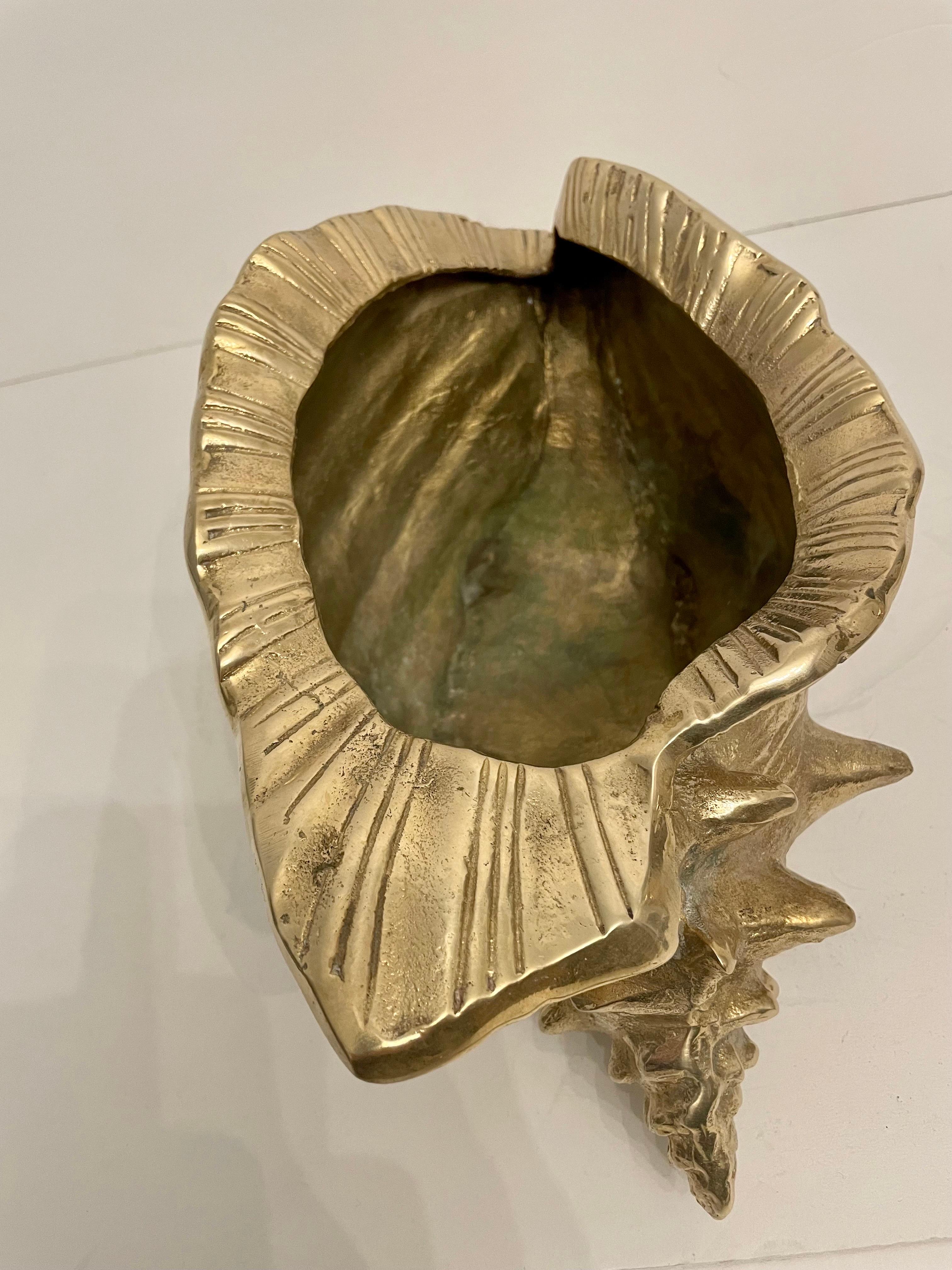 Large Vintage Brass Conch Seashell Planter For Sale 5