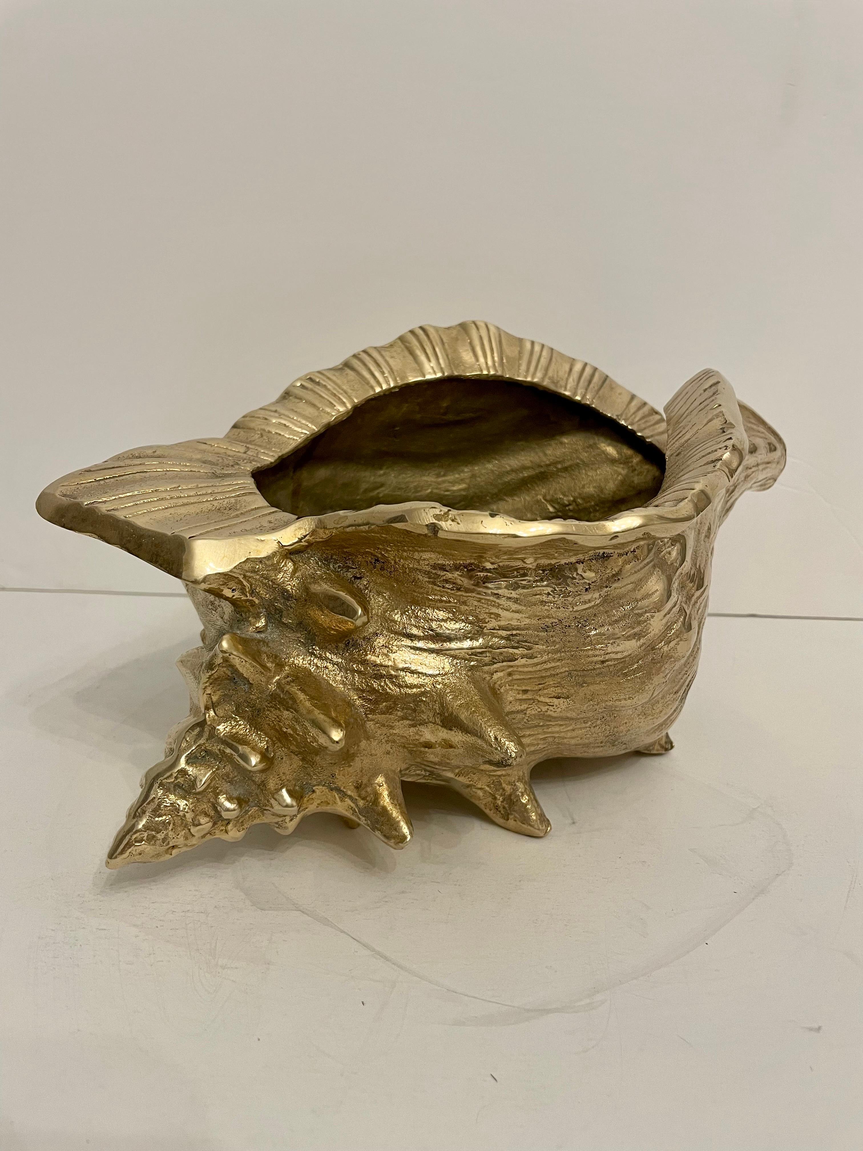 Large Vintage Brass Conch Seashell Planter For Sale 6