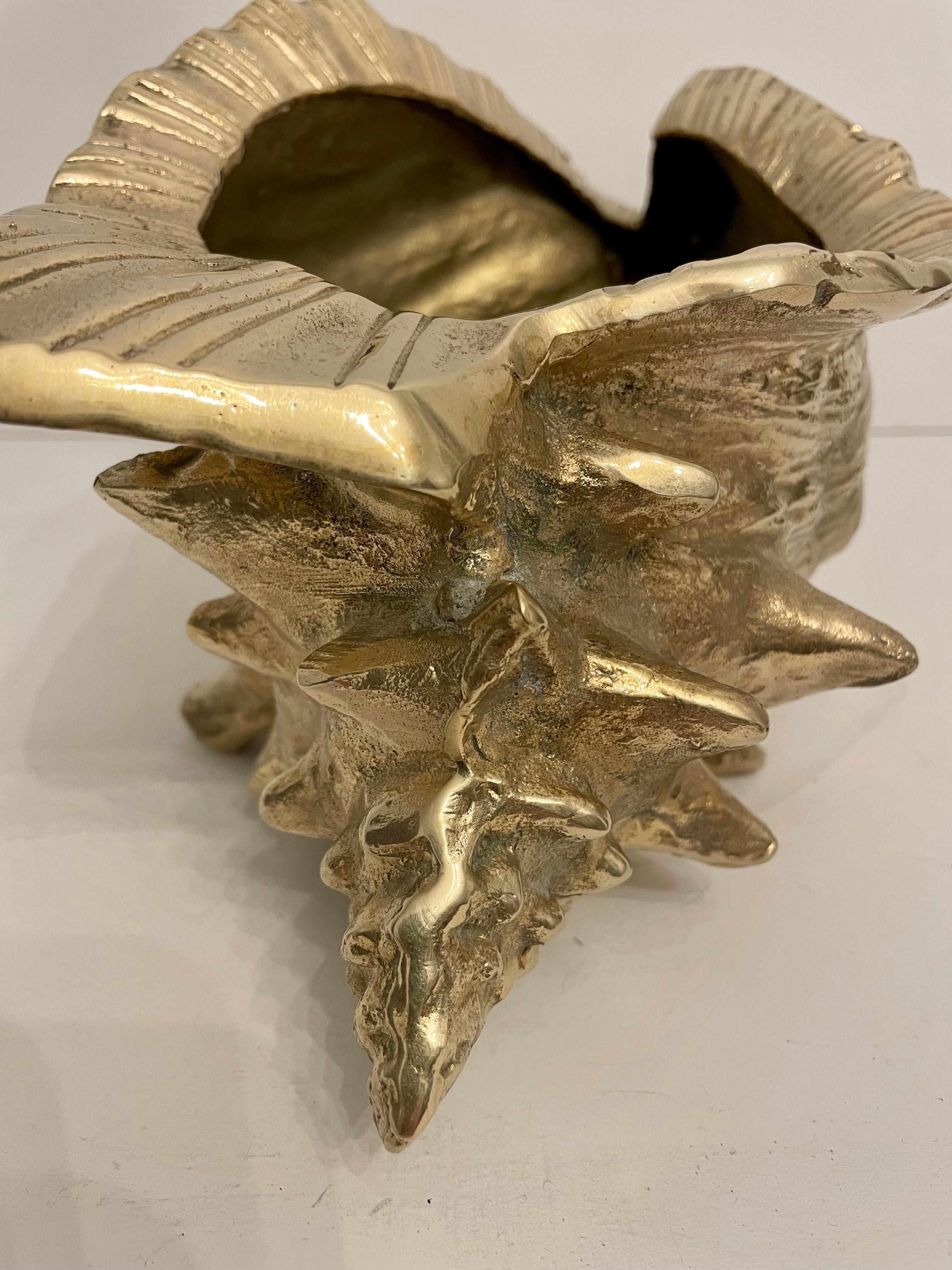 Large Vintage Brass Conch Seashell Planter For Sale 7