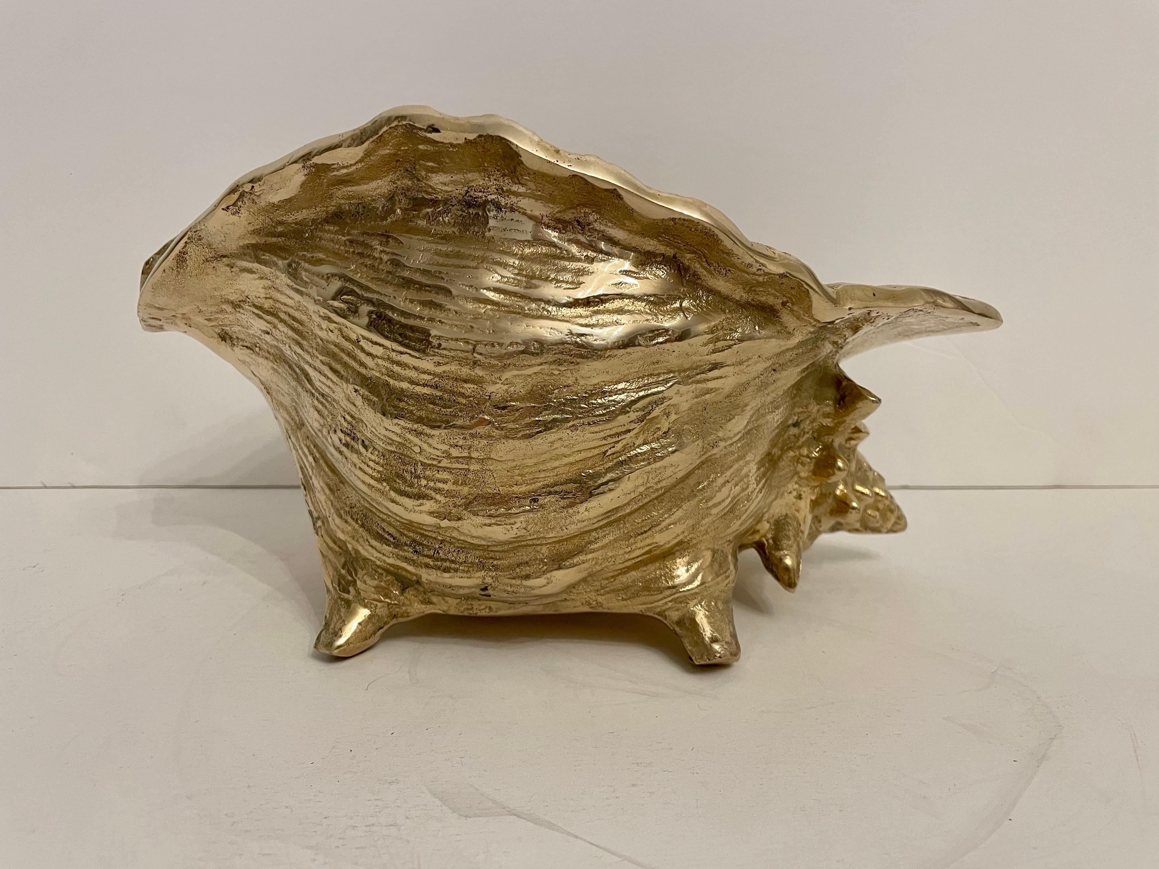 Cast Large Vintage Brass Conch Seashell Planter For Sale