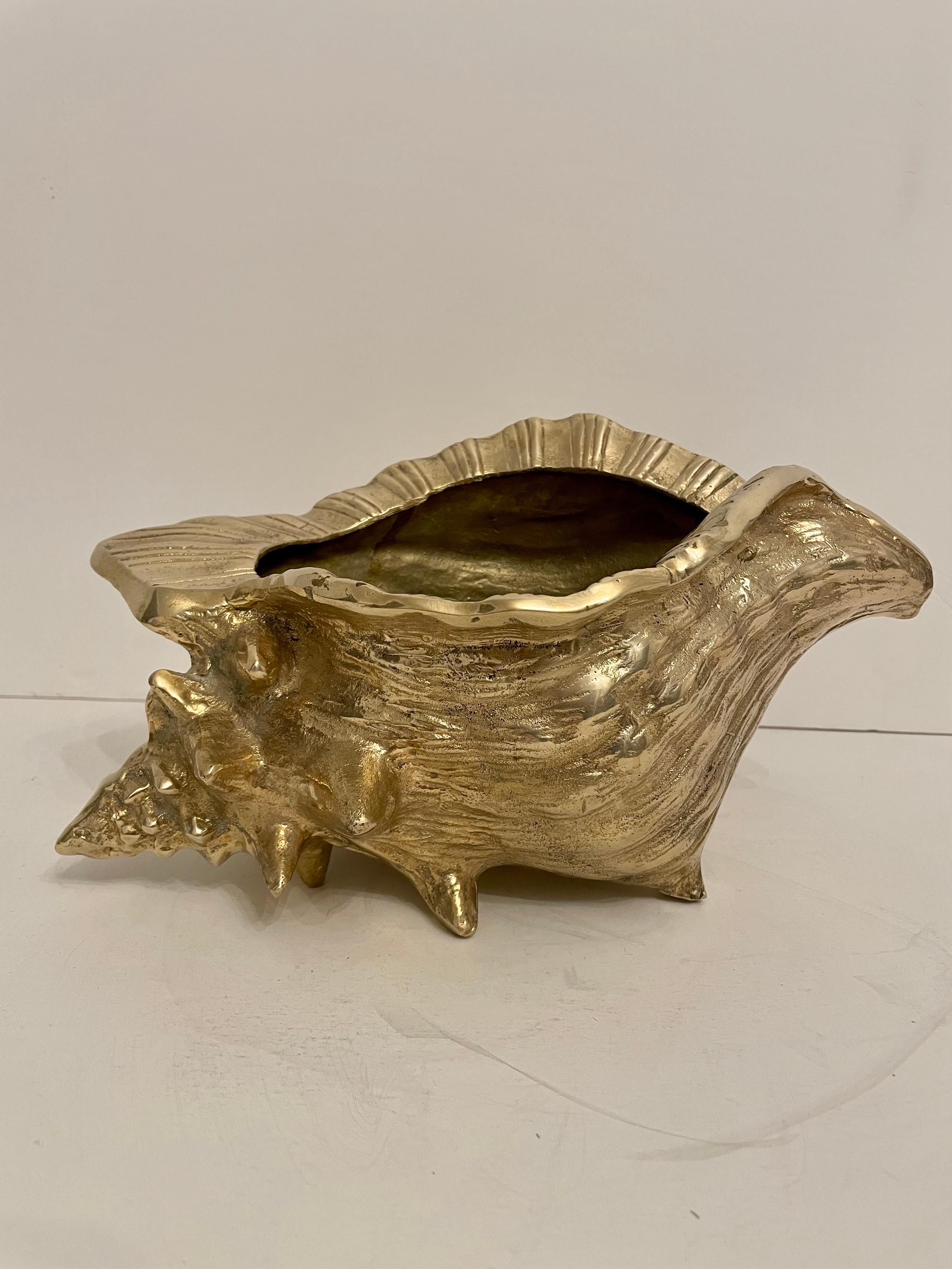 Large Vintage Brass Conch Seashell Planter For Sale 2