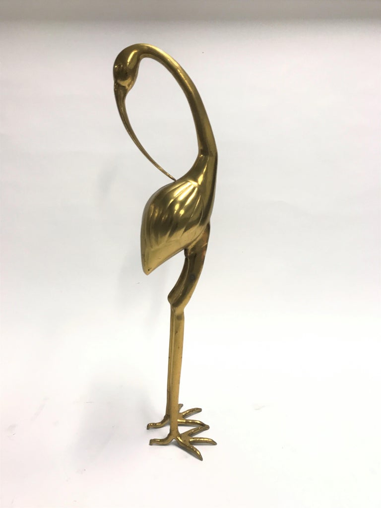 Hollywood Regency Large Vintage Brass Crane Bird, 1970s For Sale