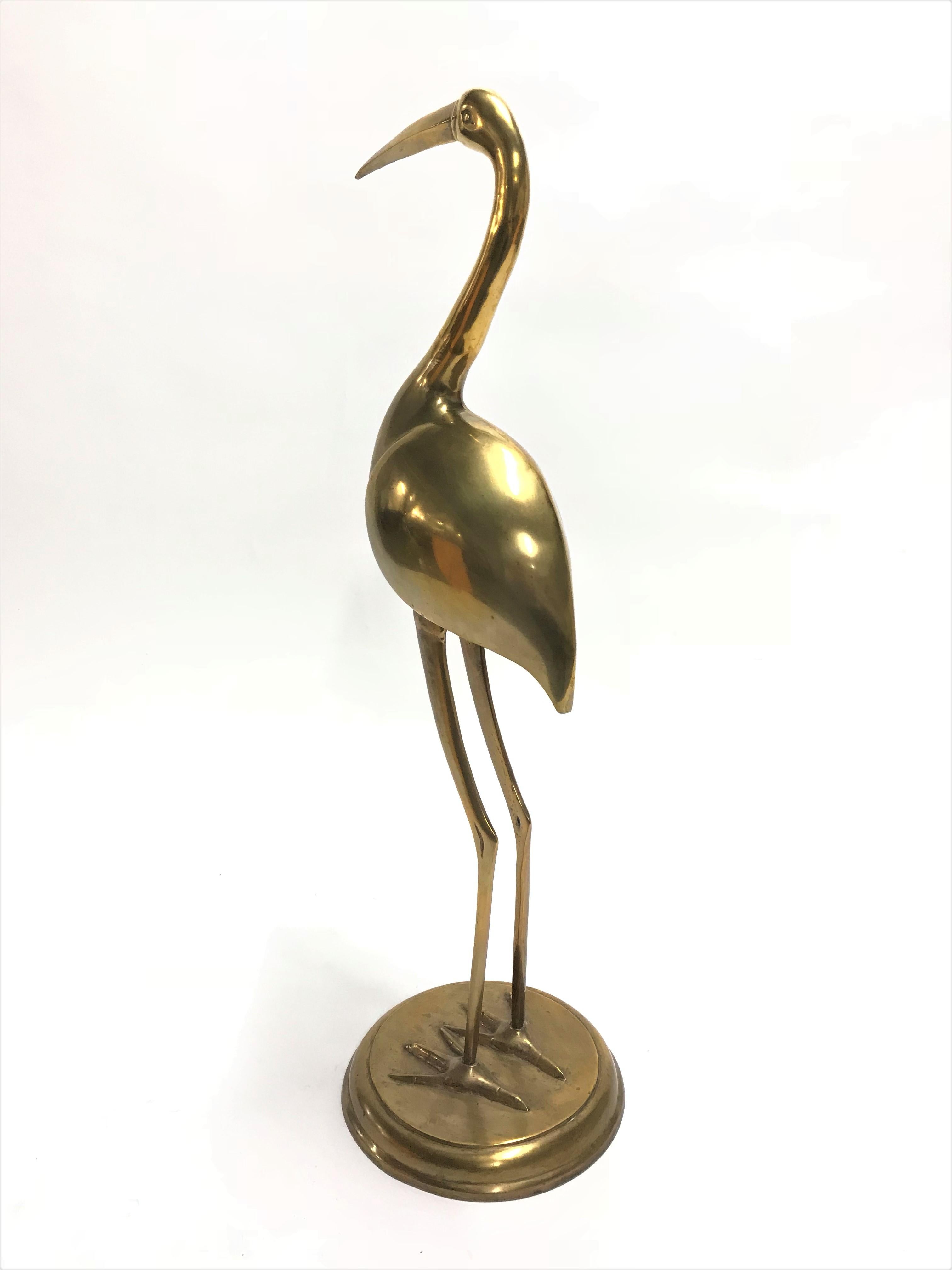 Hollywood Regency Large Vintage Brass Crane Bird, 1970s