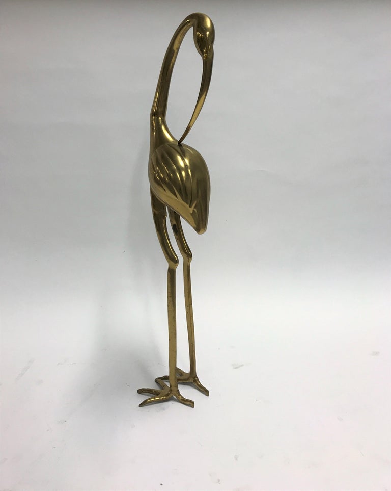 European Large Vintage Brass Crane Bird, 1970s For Sale