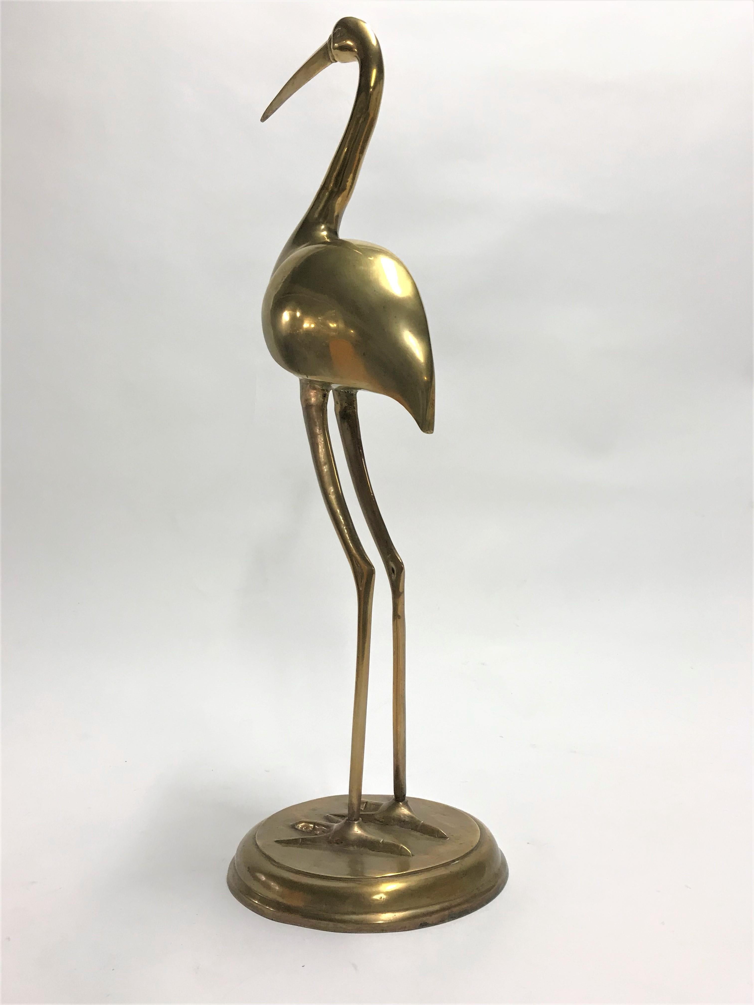 European Large Vintage Brass Crane Bird, 1970s